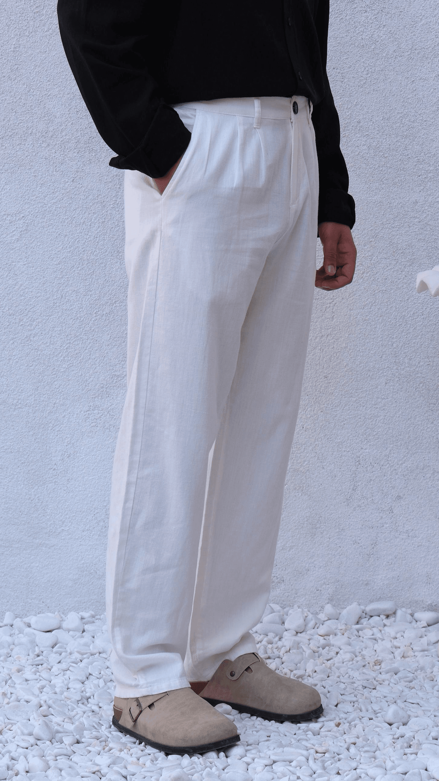 Beyaz Baggy Keten Pantolon