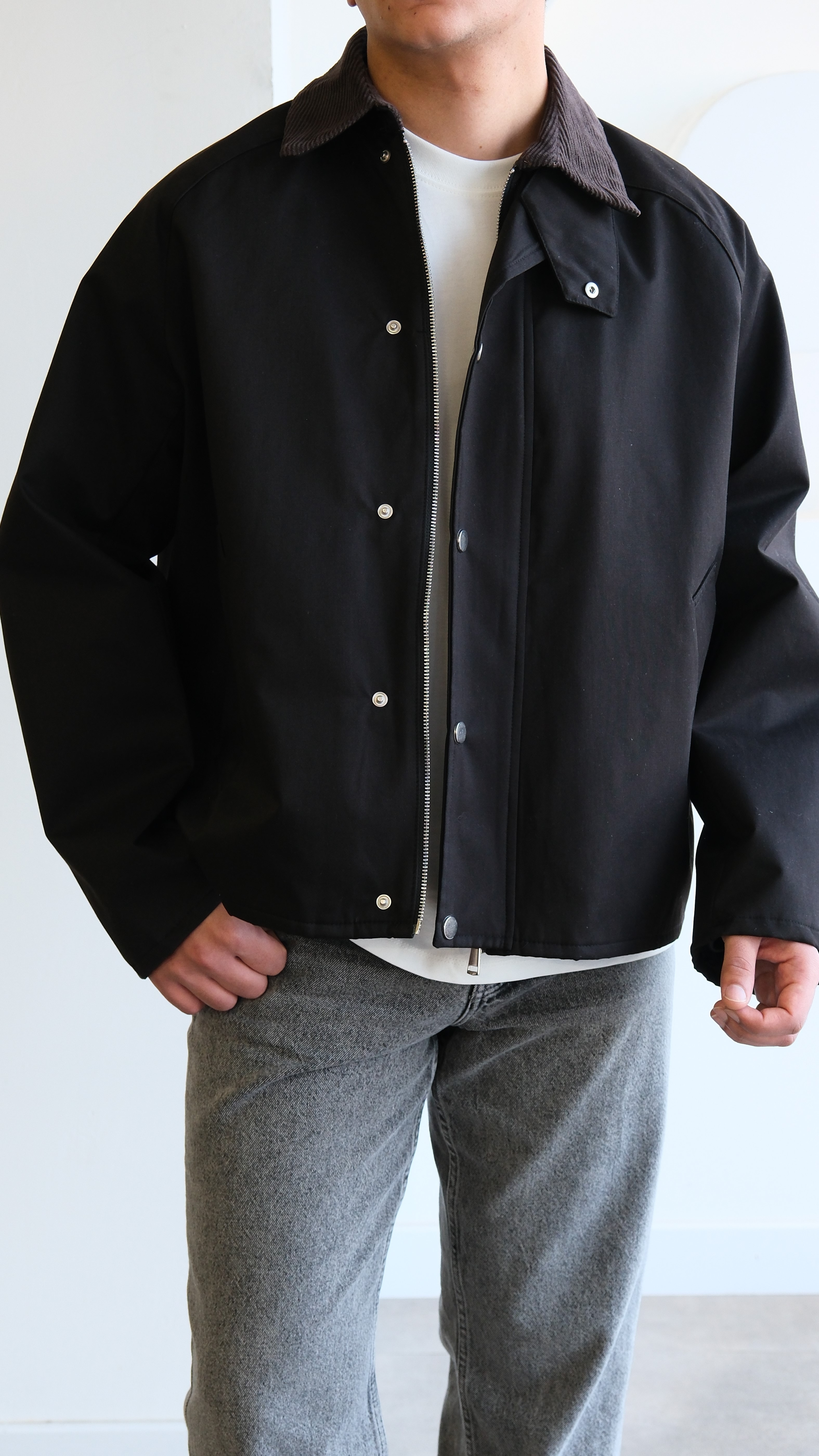 Kontrast Yaka Siyah Teknik Ceket 