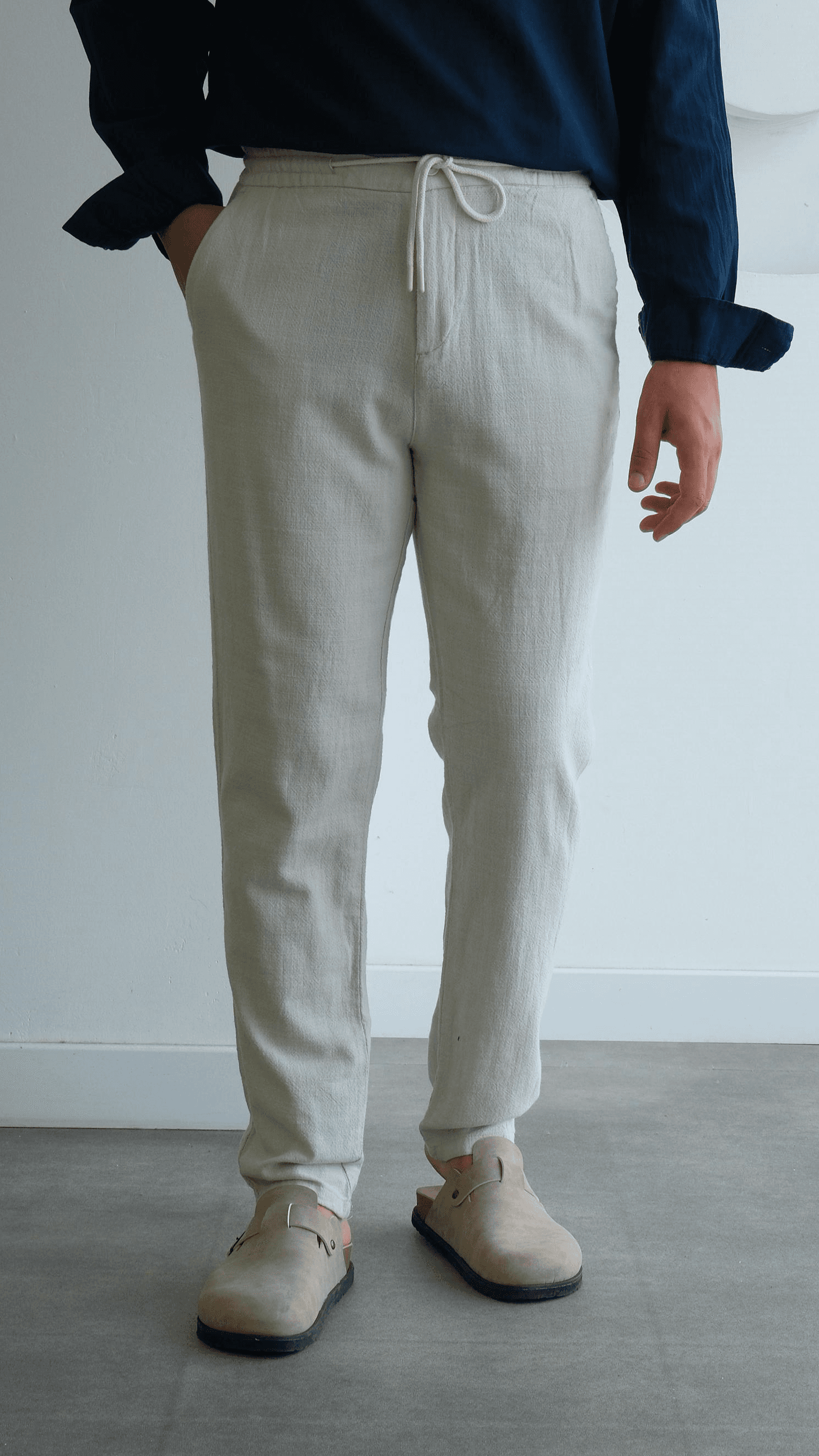 Regular Taş Rengi Keten Pantolon