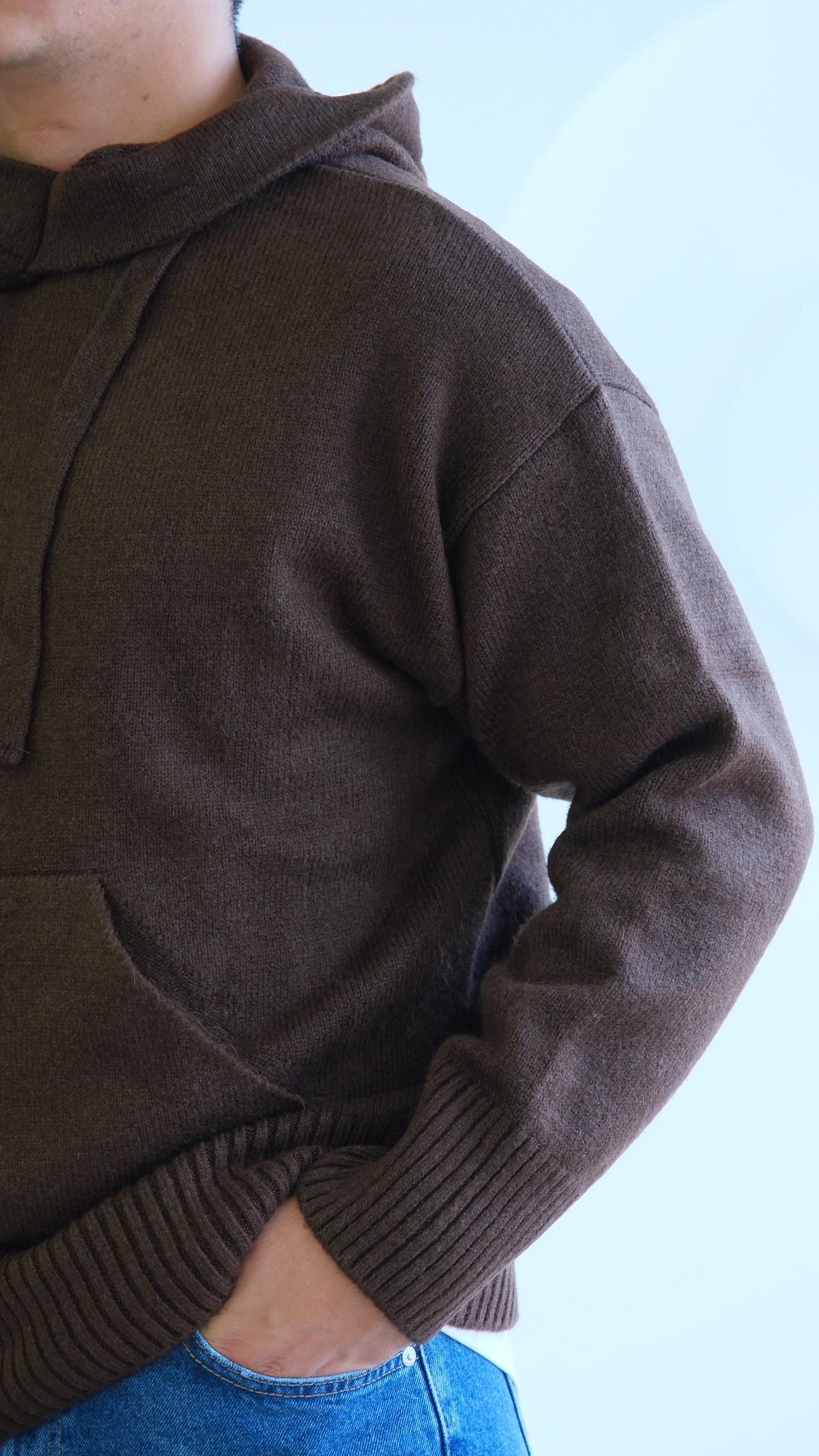 Kahve Yün Kapüşonlu Sweatshirt