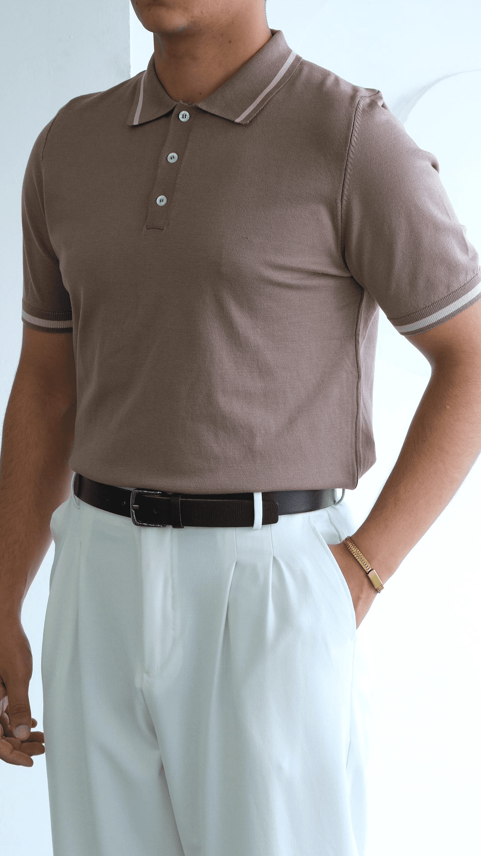 Vizon Şeritli Polo Yaka Triko Tshirt