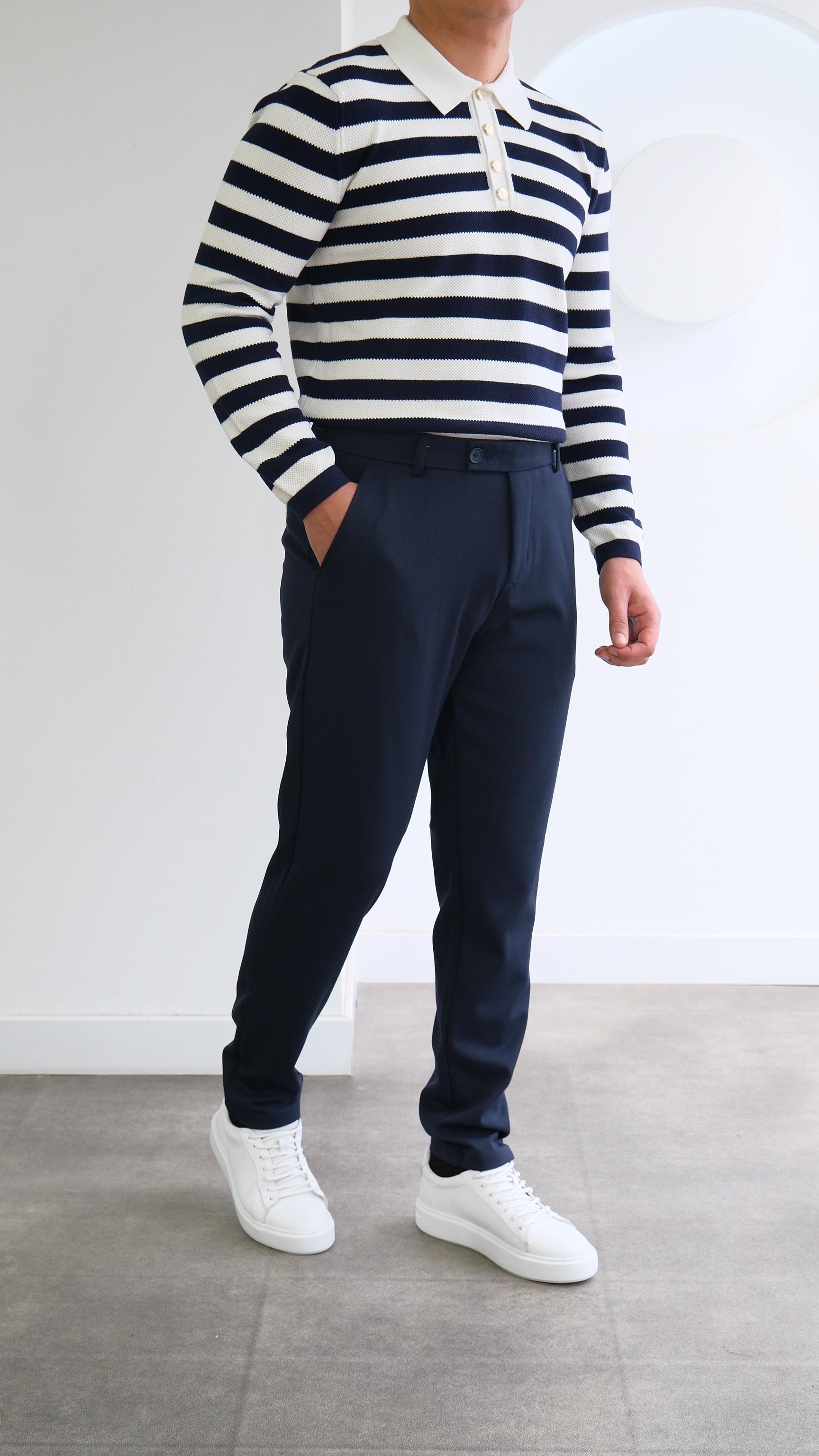 Polo Yaka Lacivert/ Beyaz Premium Kazak