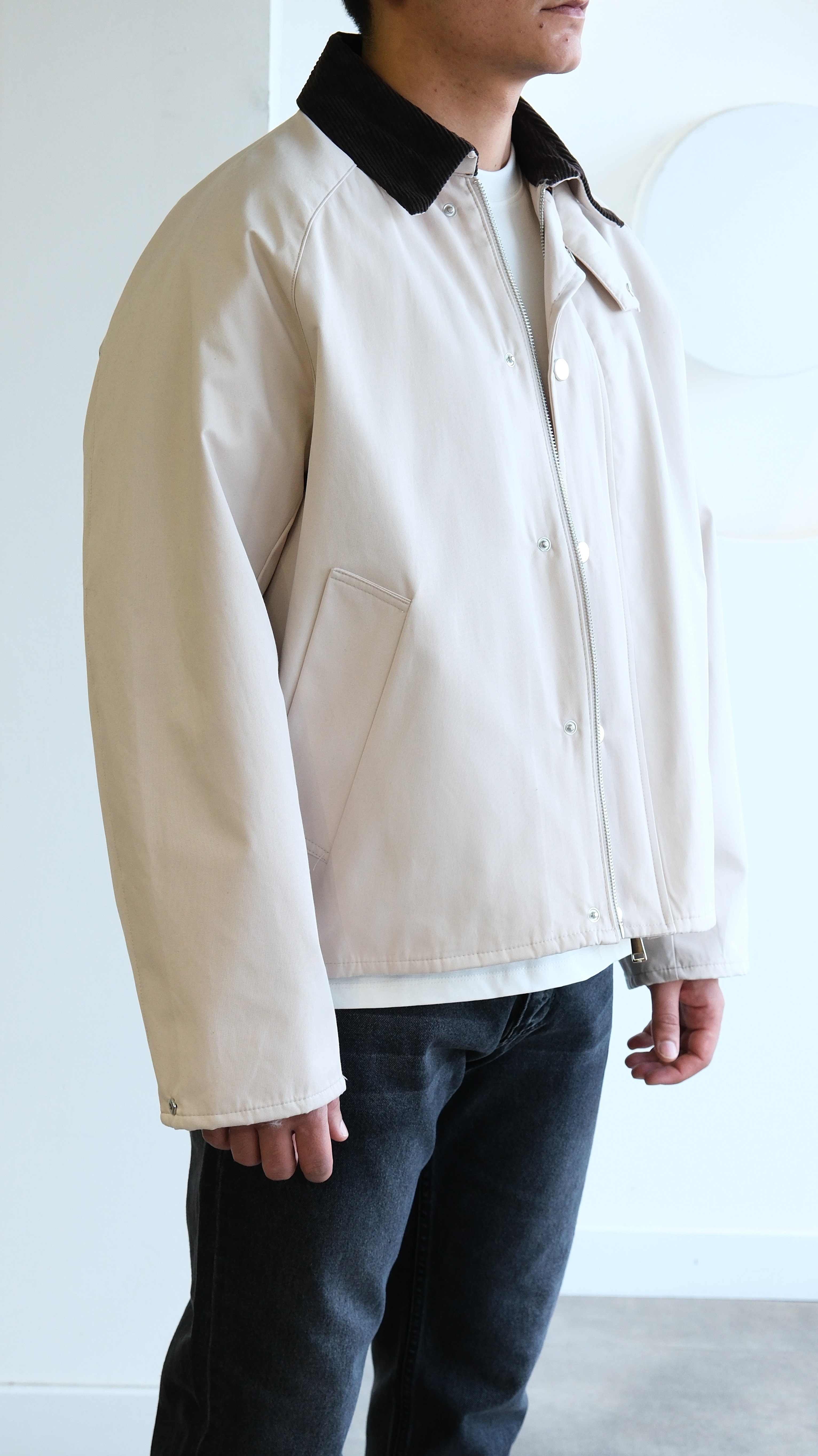 Kontrast Yaka Ekru Teknik Ceket