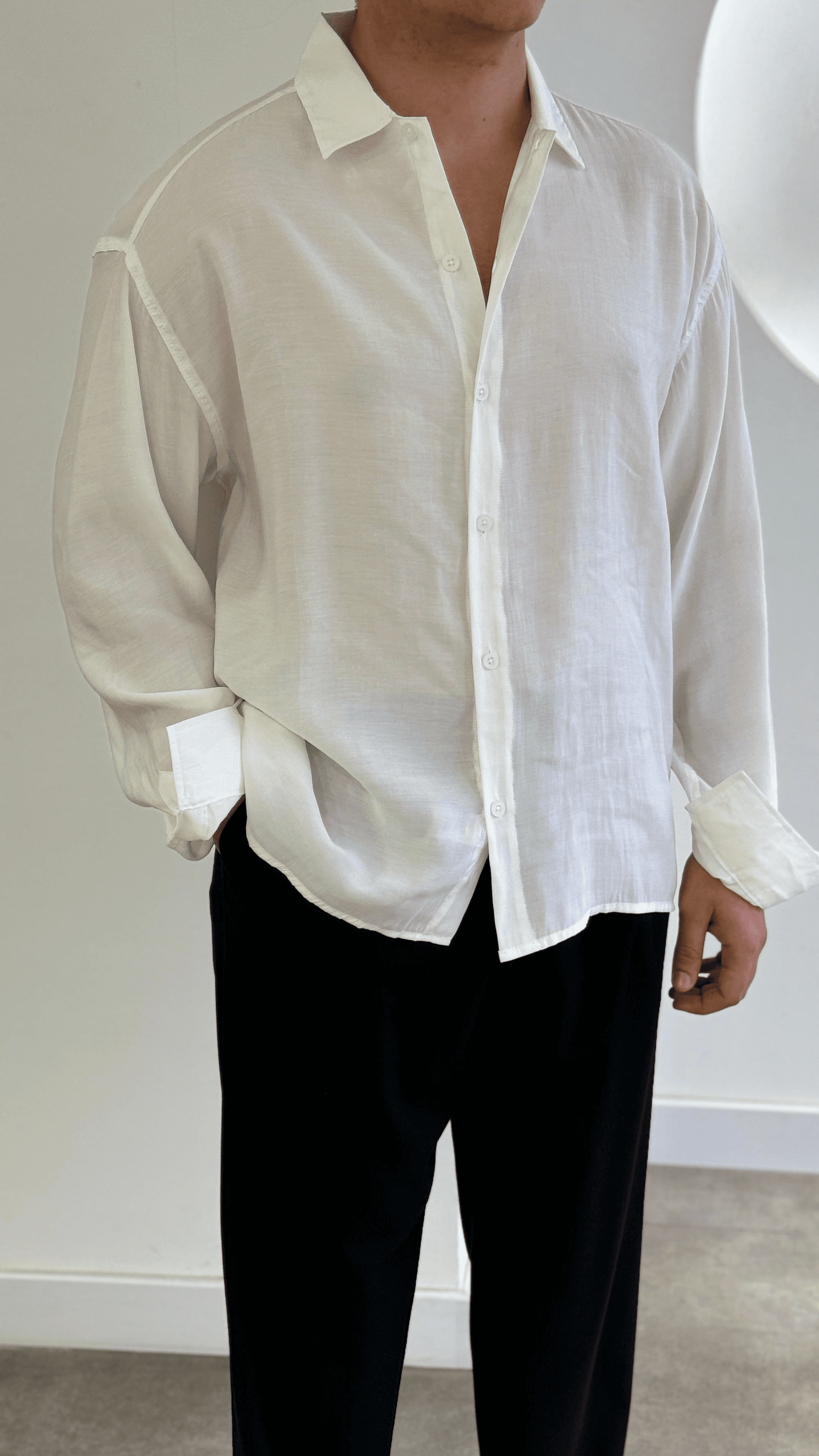 Beyaz Modal Kumaş Oversize Gömlek