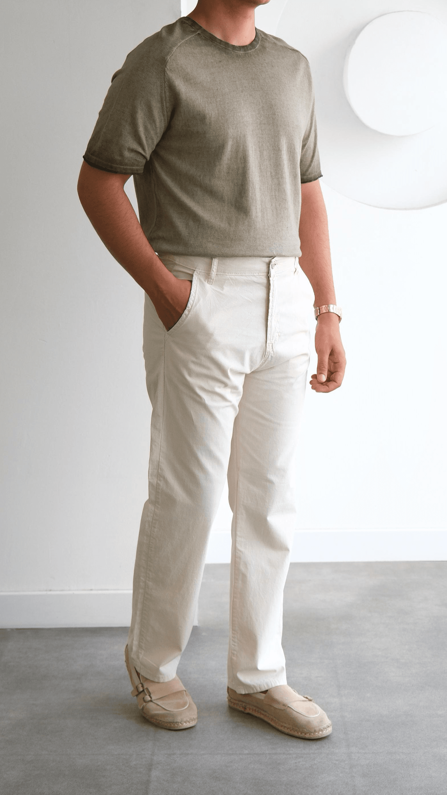 Krem Baggy Pamuk Keten Pantolon