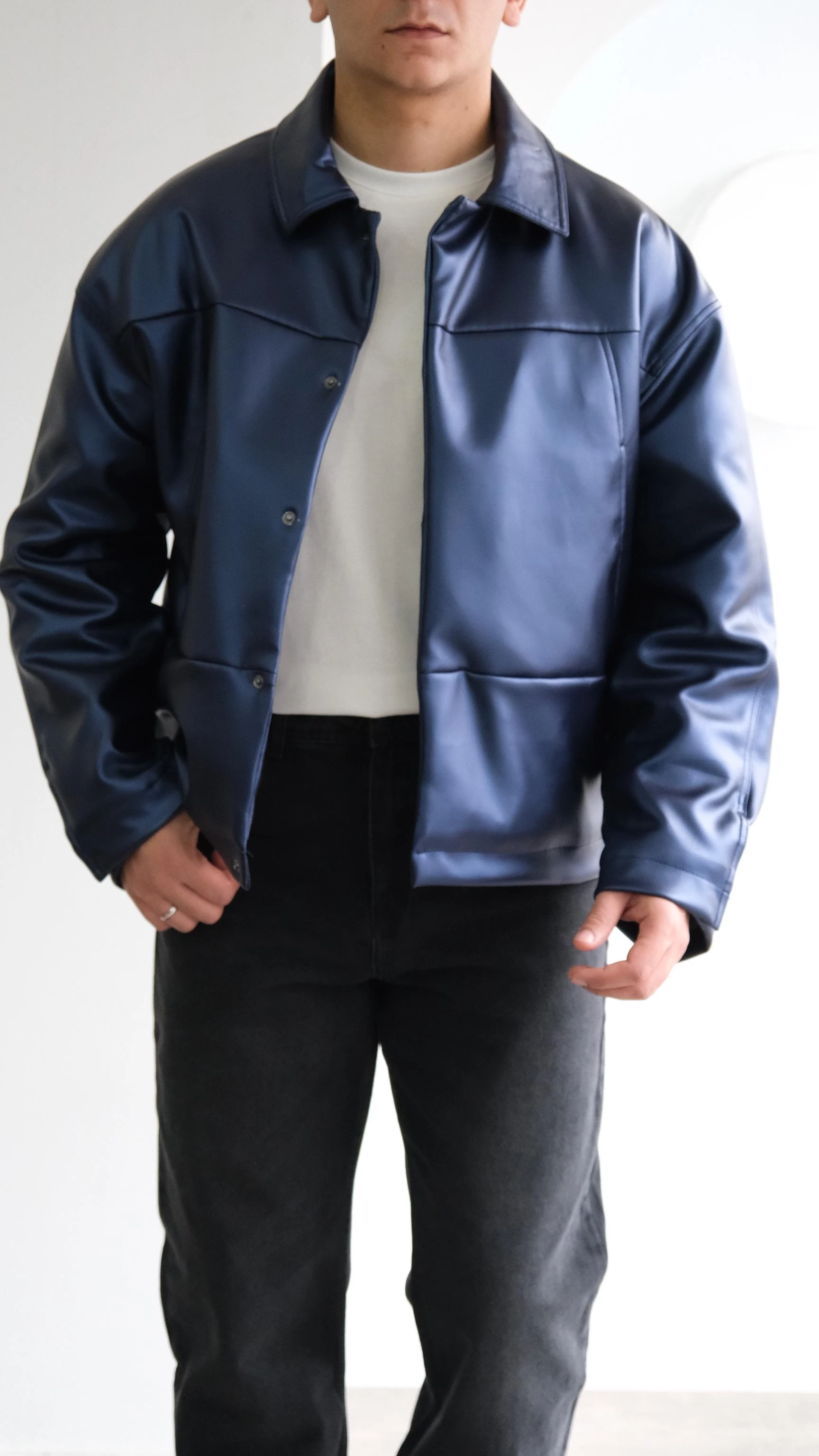 Metalik Mavi Dolgulu Ceket