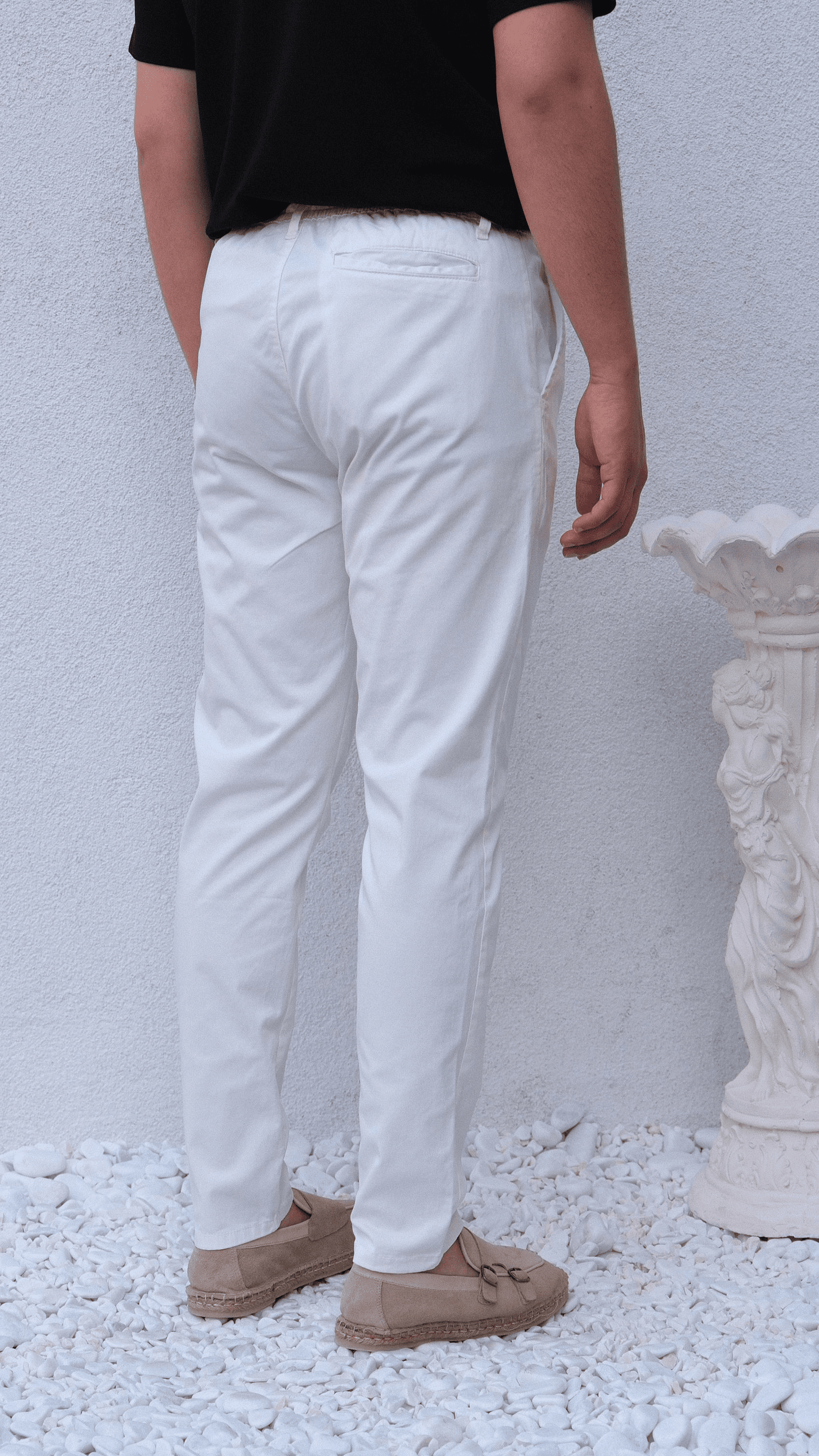 Beyaz Kanvas Regular Kesim Pantolon