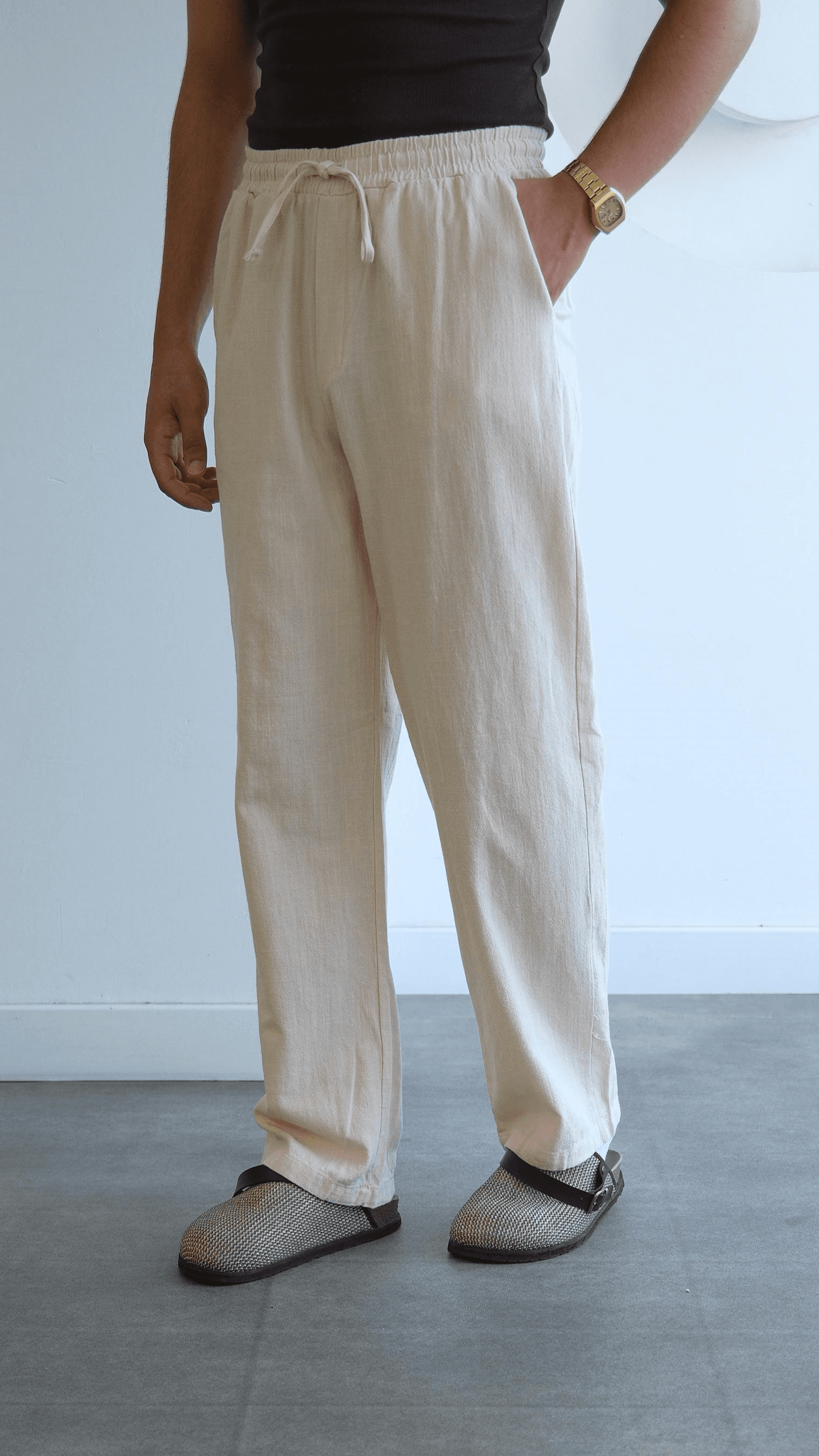 Bej Baggy Keten Pantolon