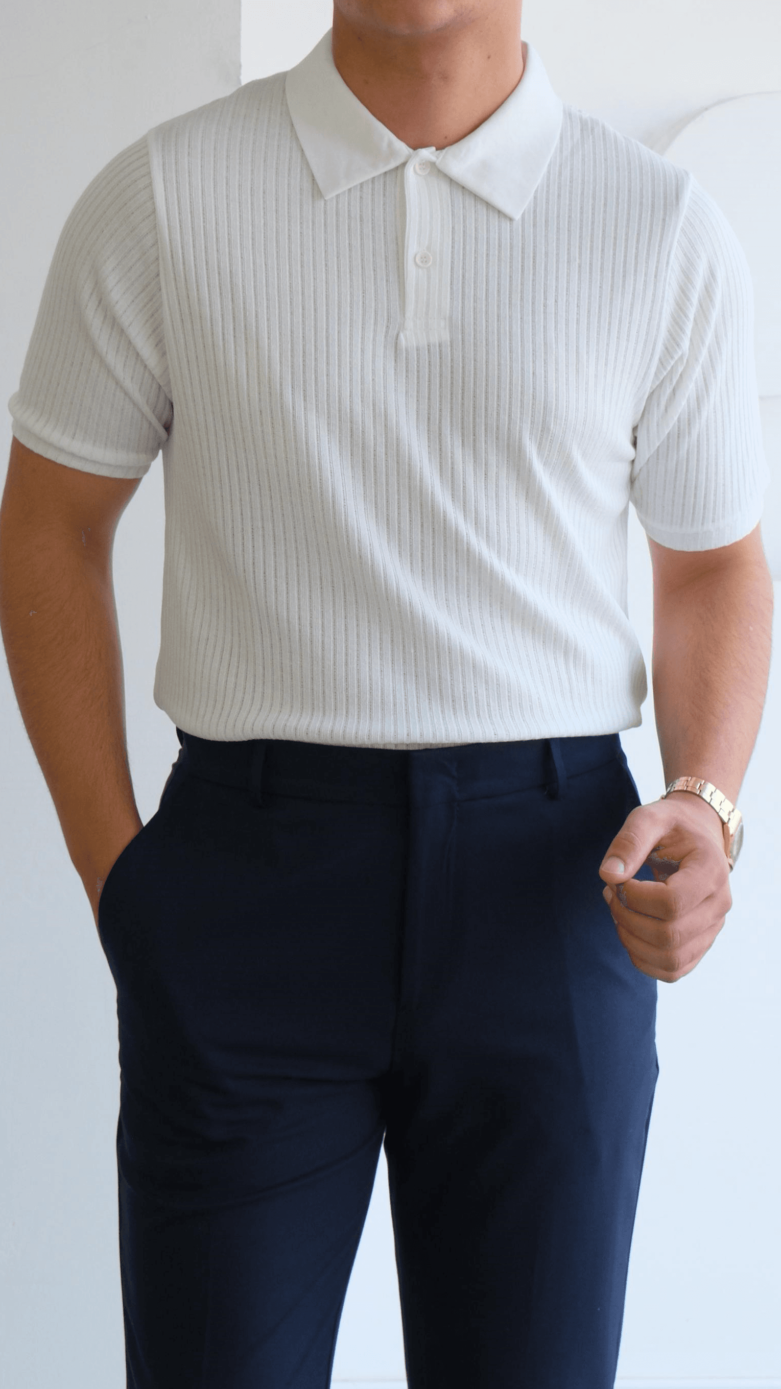 Beyaz Fitilli Polo Yaka Tshirt