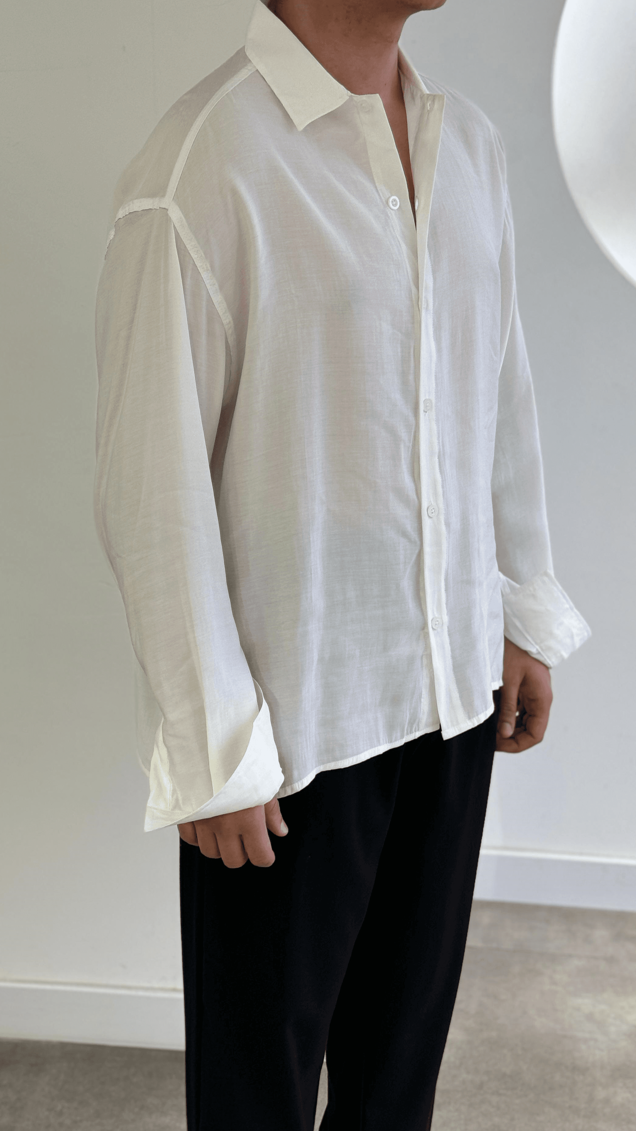 Beyaz Modal Kumaş Oversize Gömlek