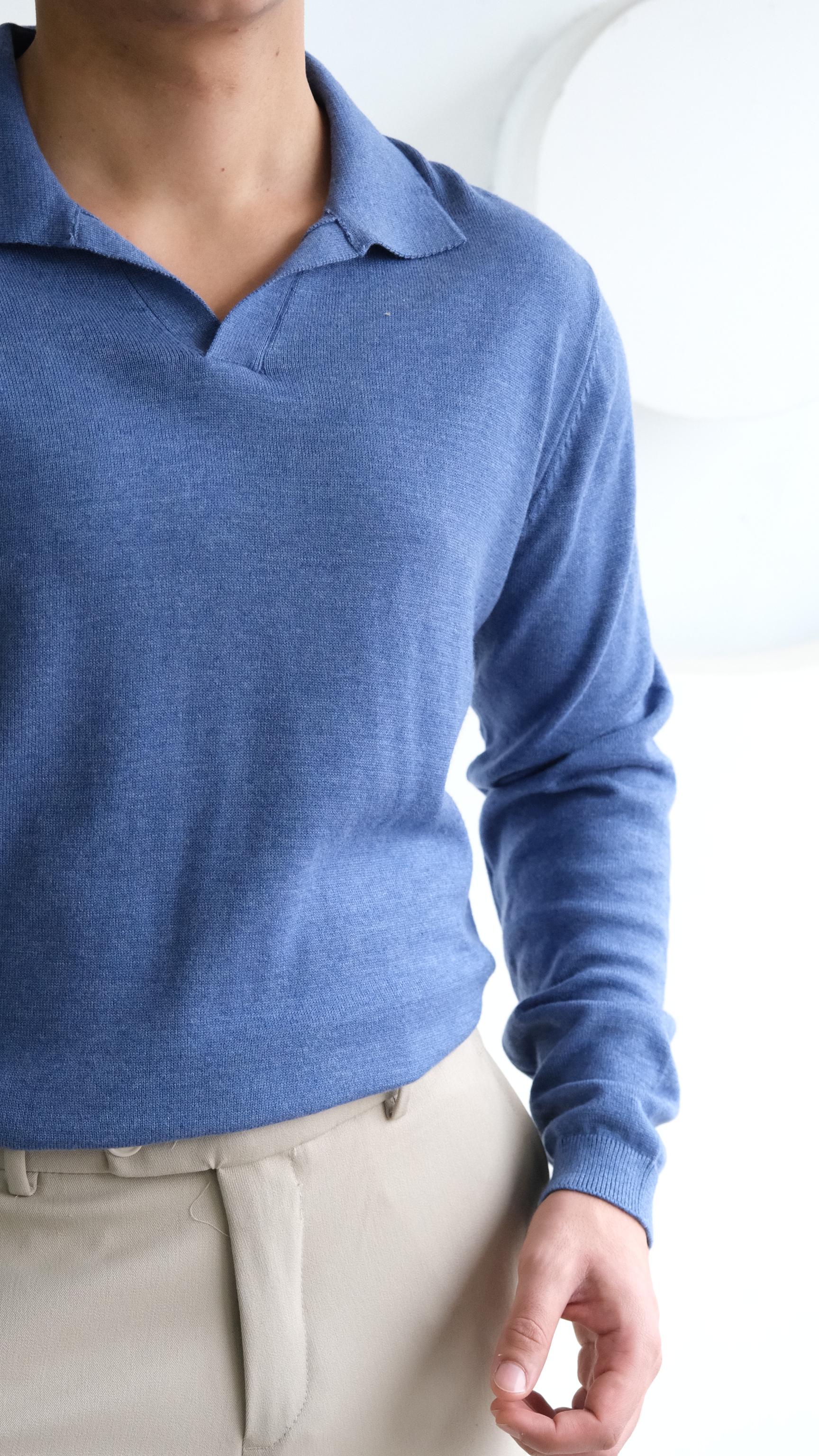 Mavi Apaş Yaka Triko