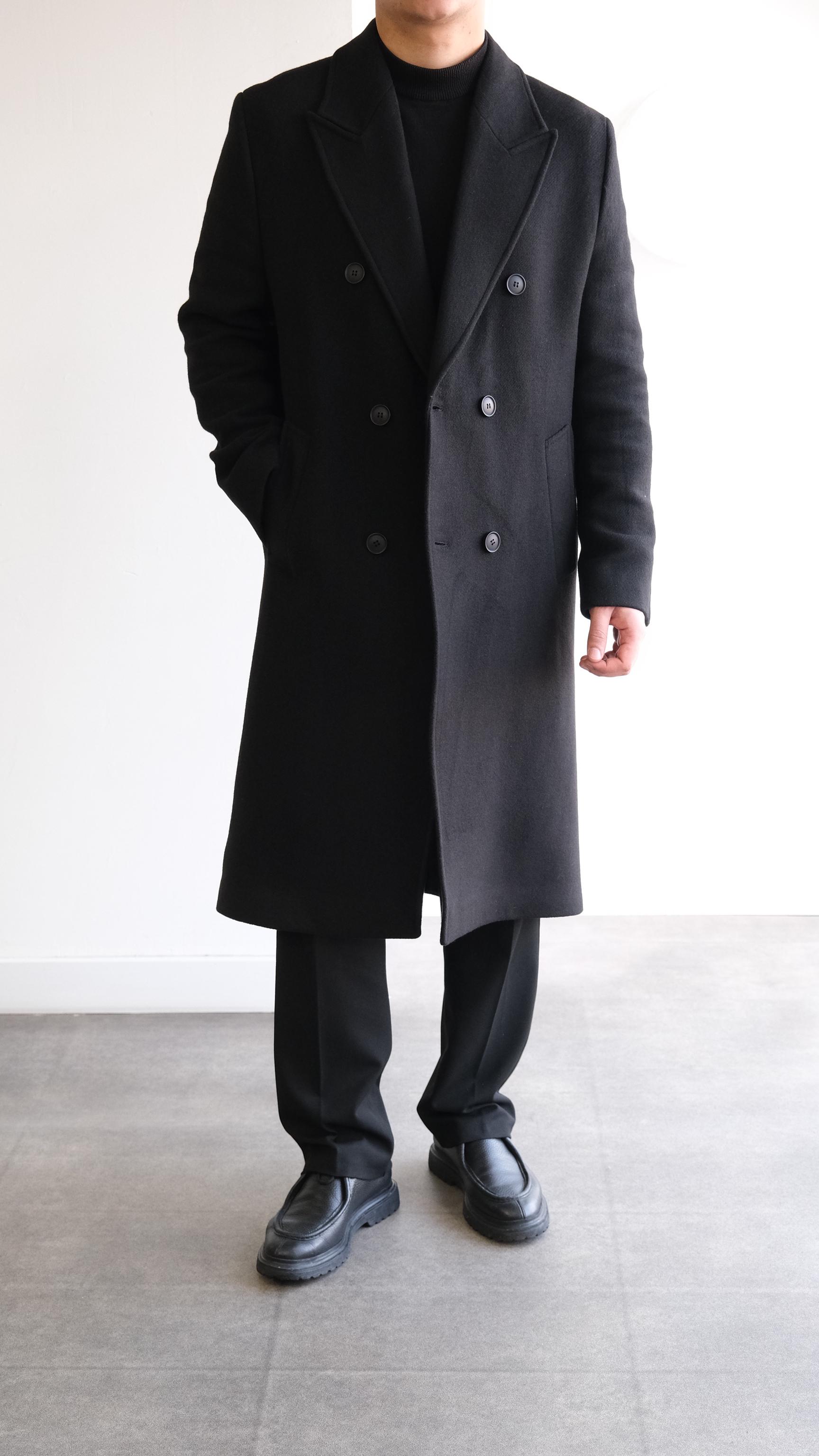 Siyah Kruvaze Klasik Kaşe Kaban