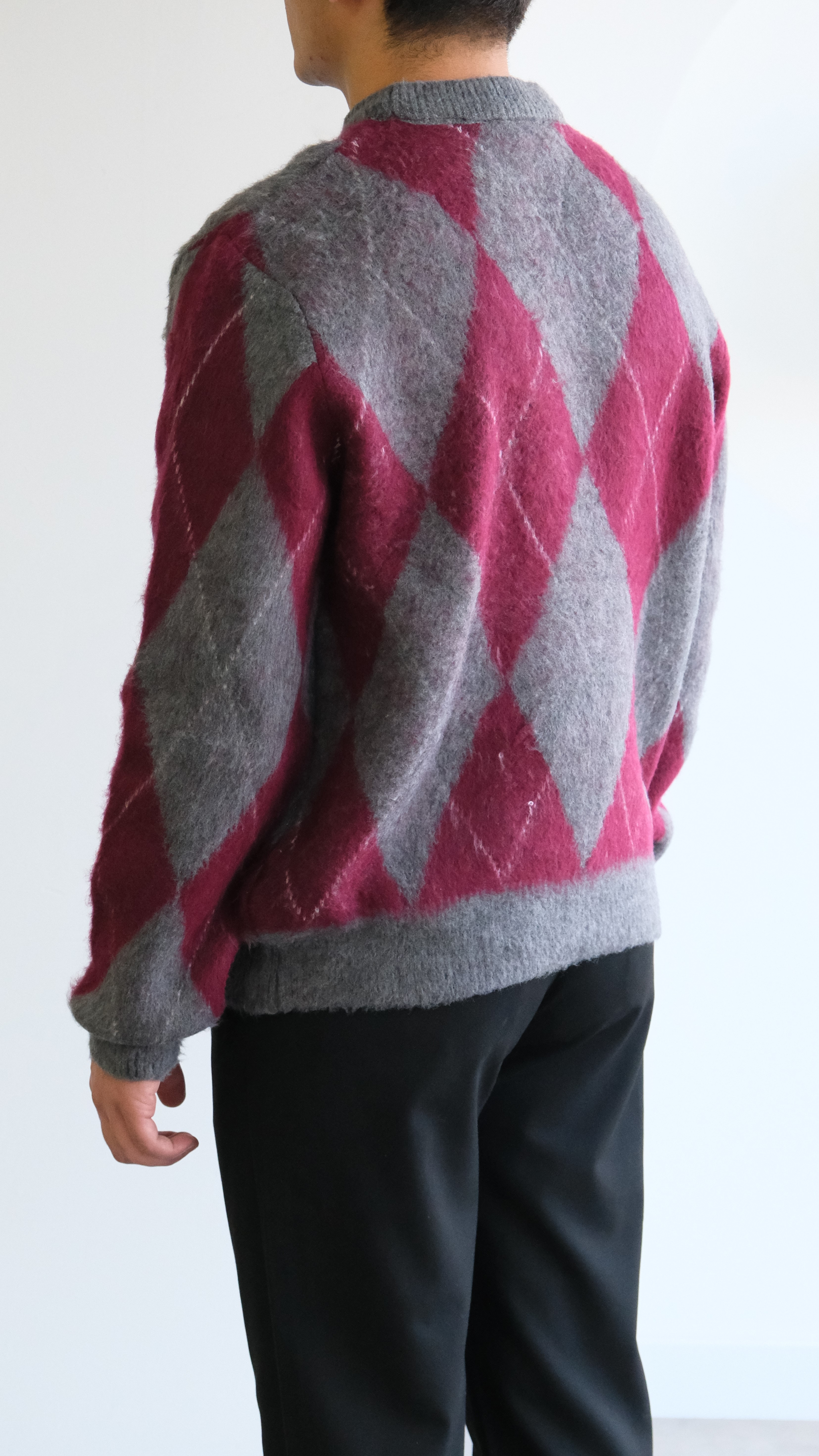 Baklava Desenli Bordo/ Gri Yün Görünümlü Kazak