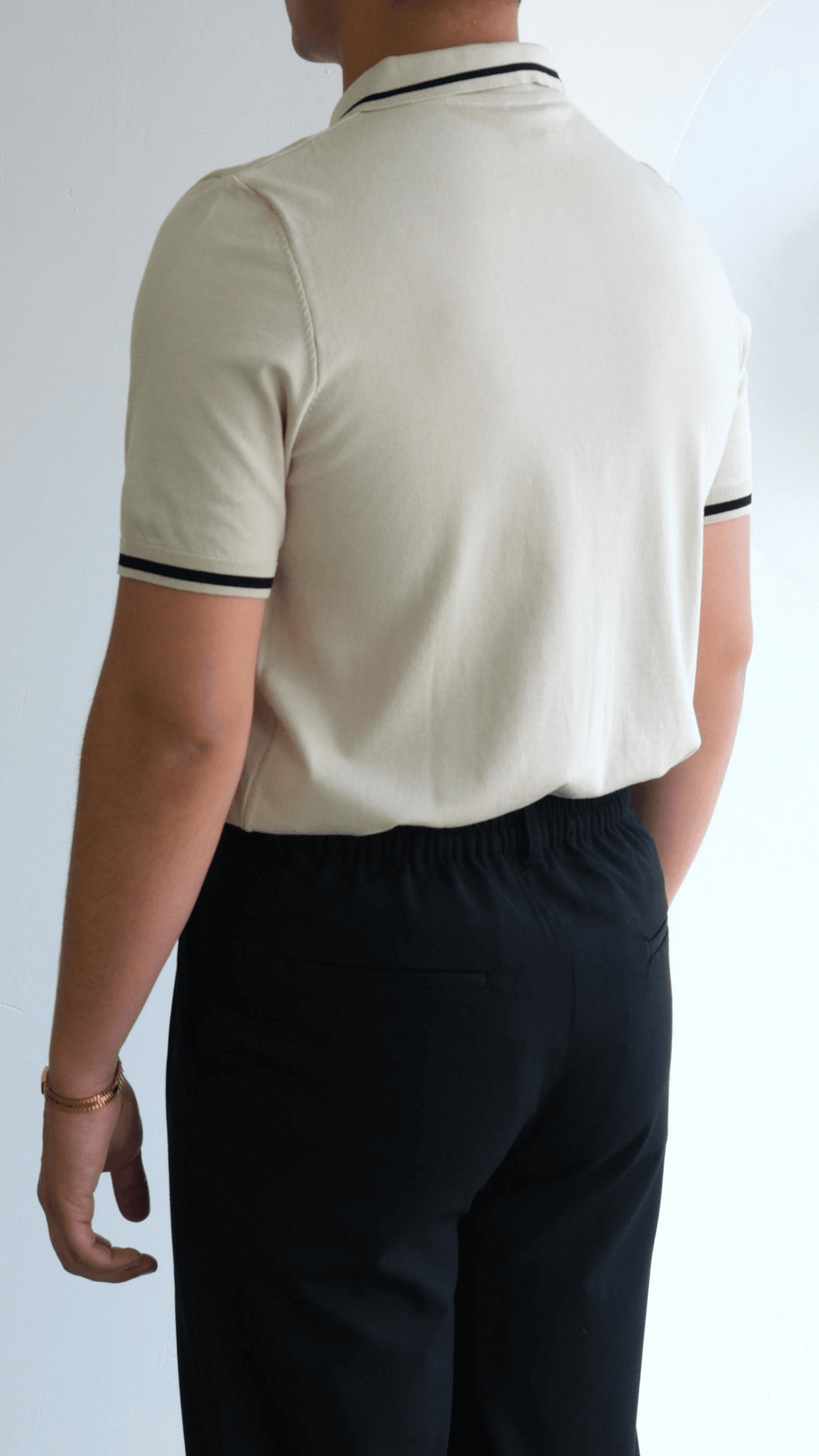 Bej Polo Yaka Şeritli Triko Tshirt