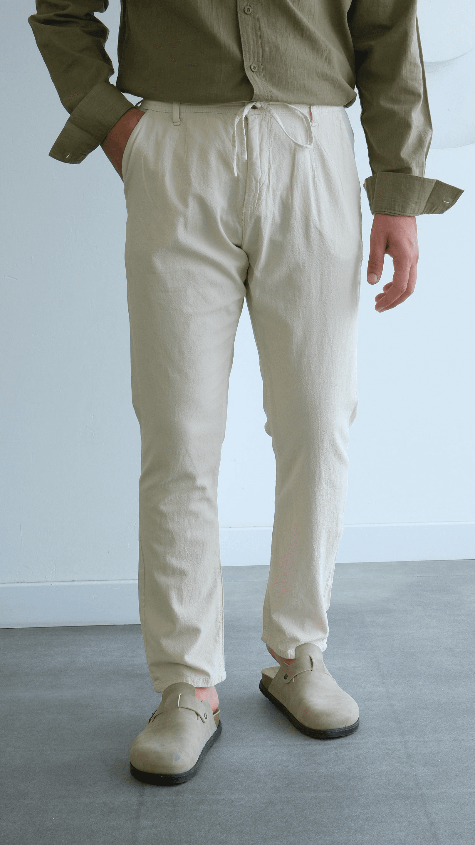 Bej Regular Keten Pantolon