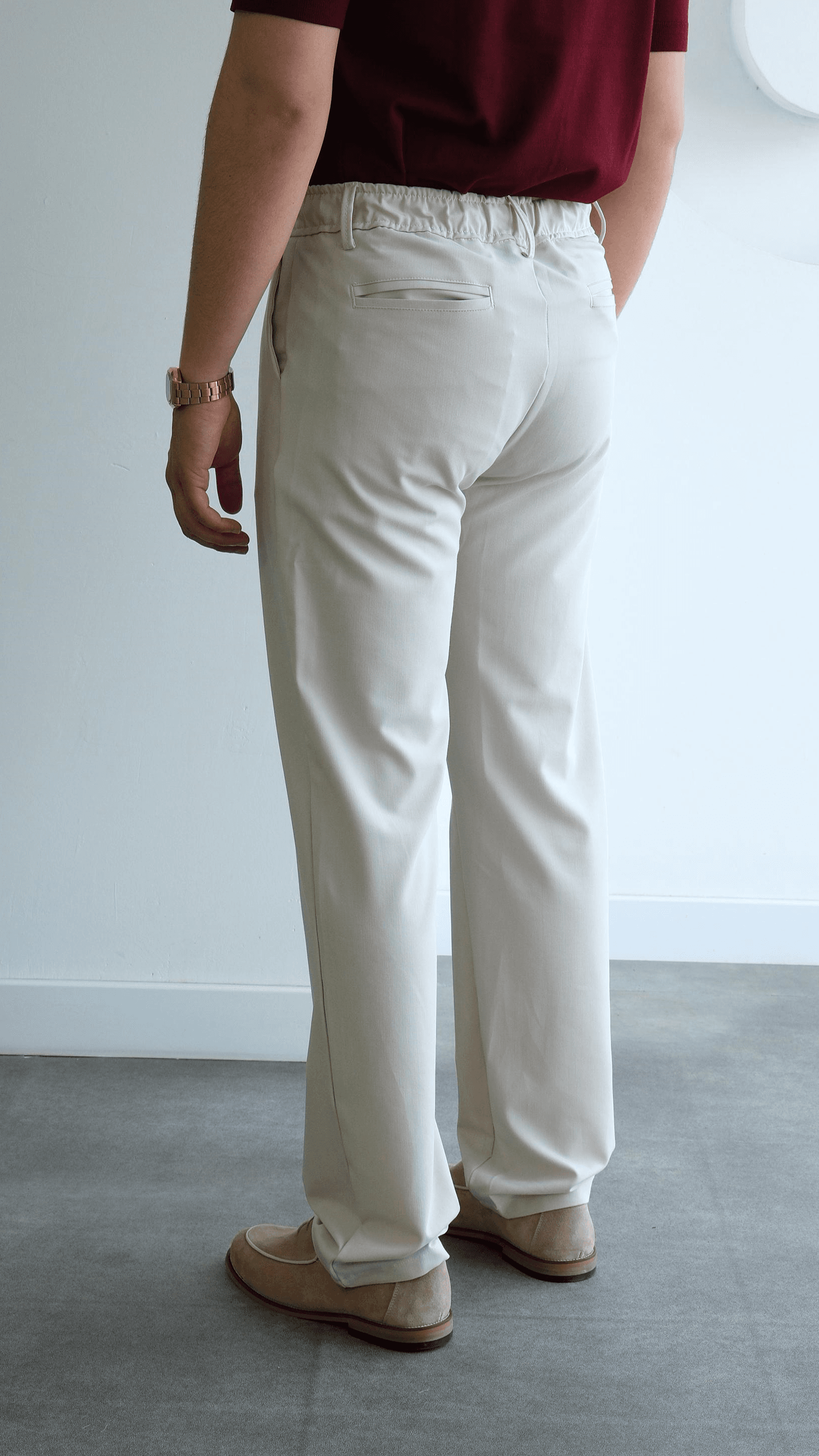 Ekru Pileli Baggy Kumaş Pantolon