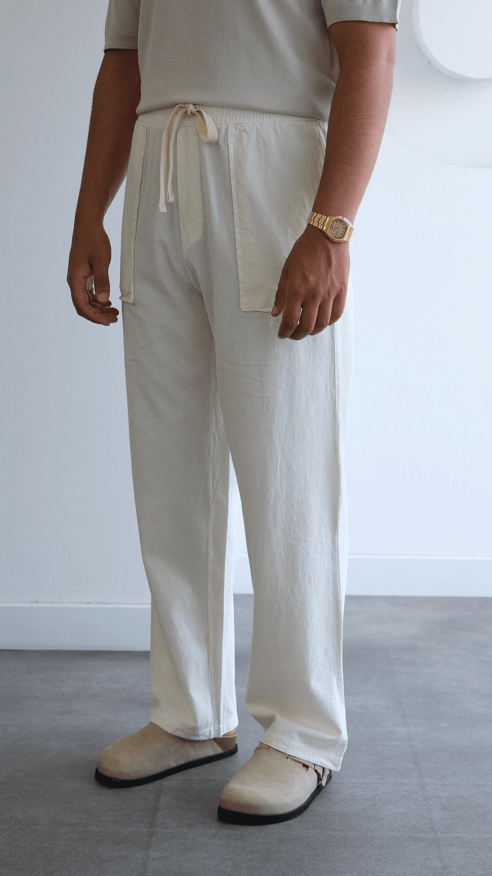 Ekru Baggy Keten Pantolon