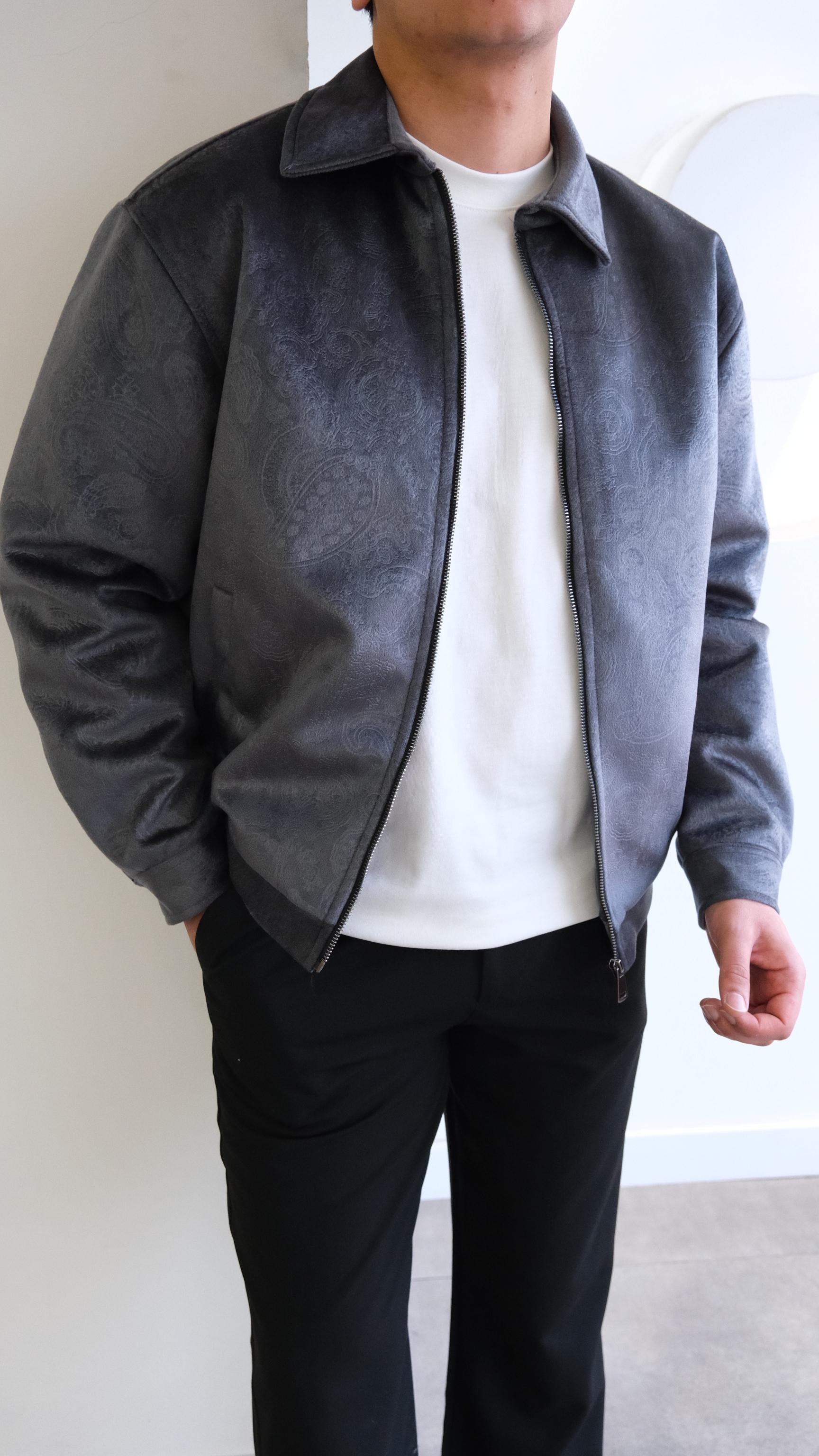 Velvet Kadife Şal Desenli Gri Ceket