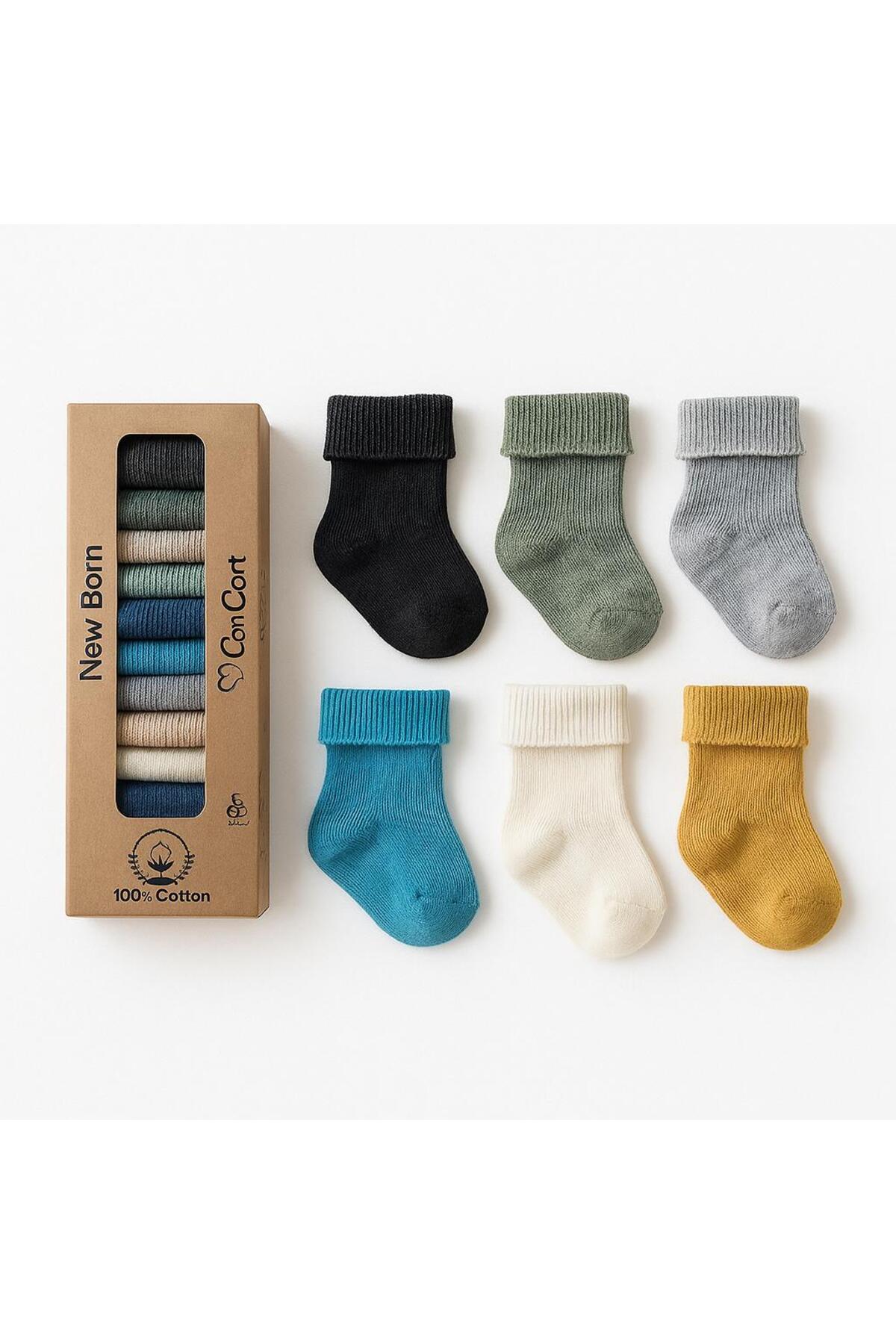 Pamuklu 0-6 Ay Yeni doğan Erkek Bebek 6'lı Bebek çorabı