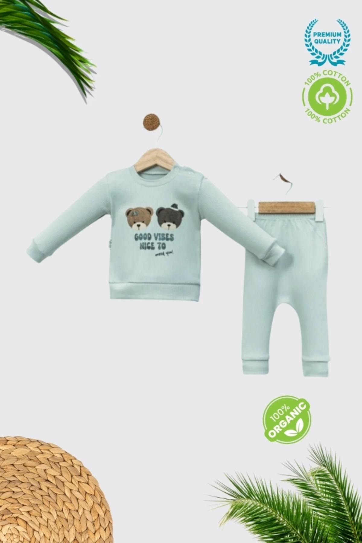 %100 Pamuklu Ayıcık Figürlü Bebek Alt Üst Takım