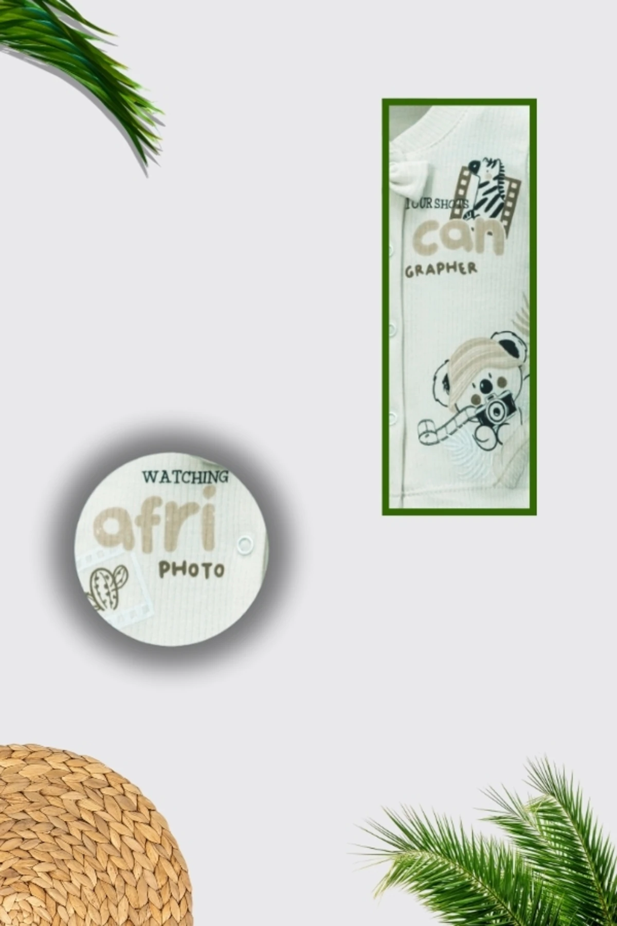 %100 Pamuklu Safari Figürlü Bebek Alt Üst Takım