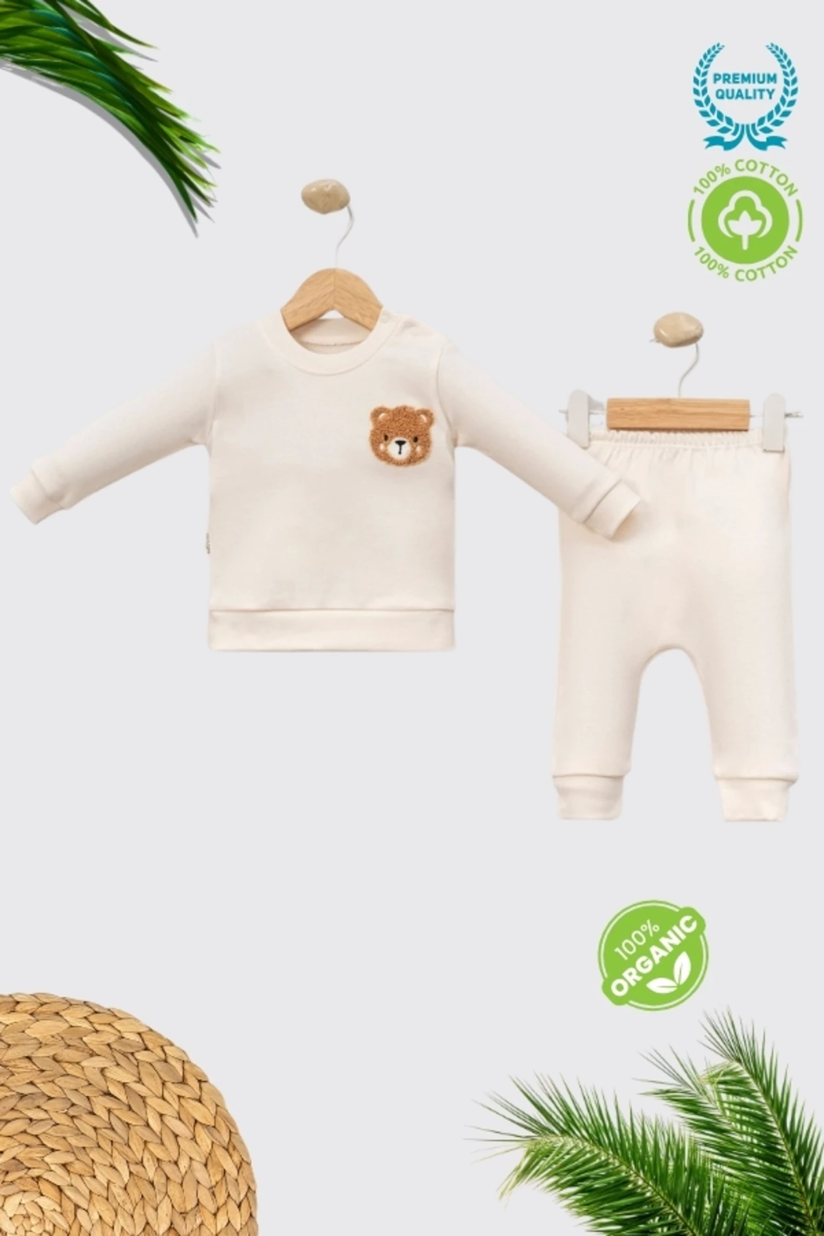 %100 Pamuklu Ayıcık Figürlü Bebek Alt Üst Takım