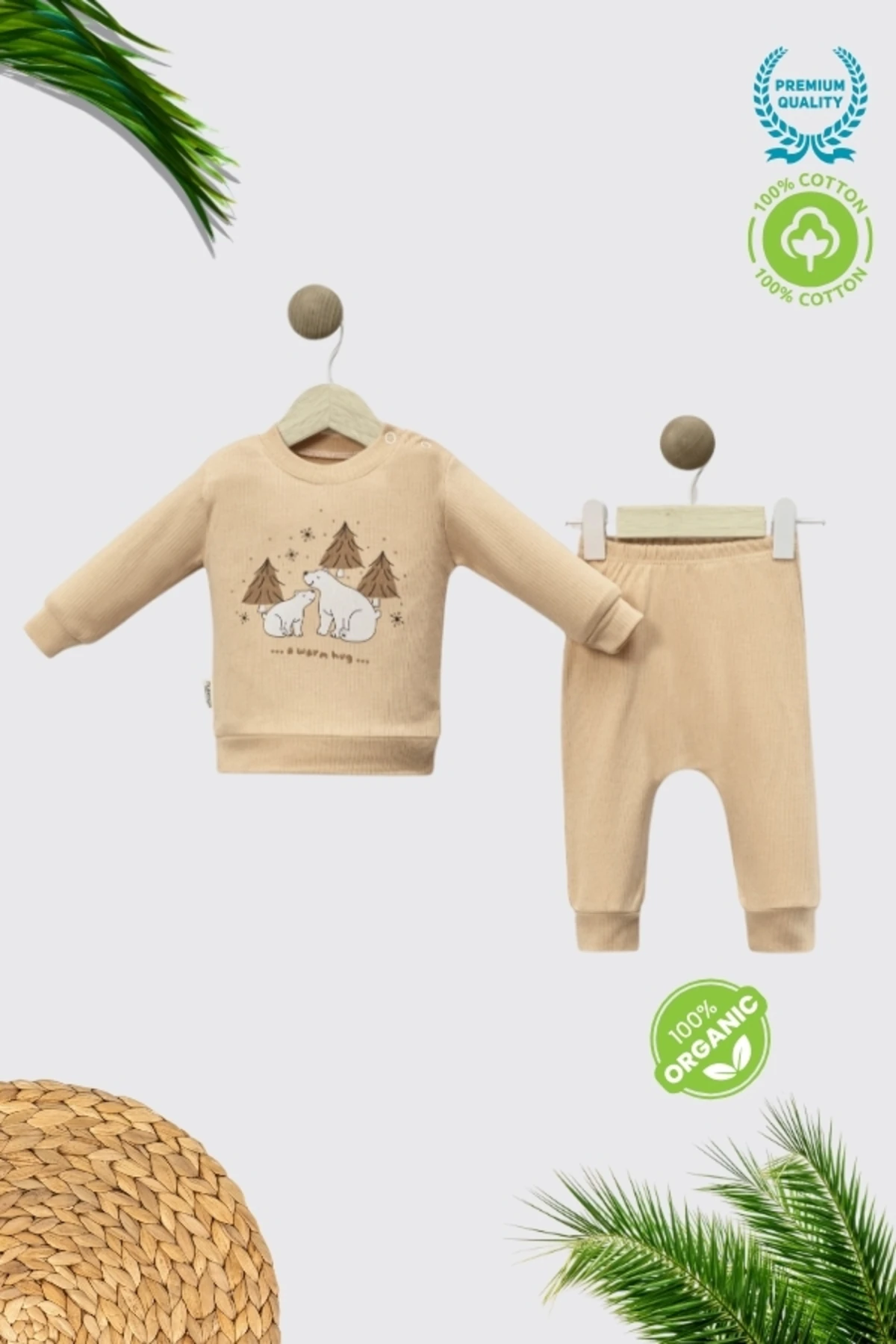 %100 Pamuklu Orman Ayıcıklı Figürlü Bebek Alt Üst Takım