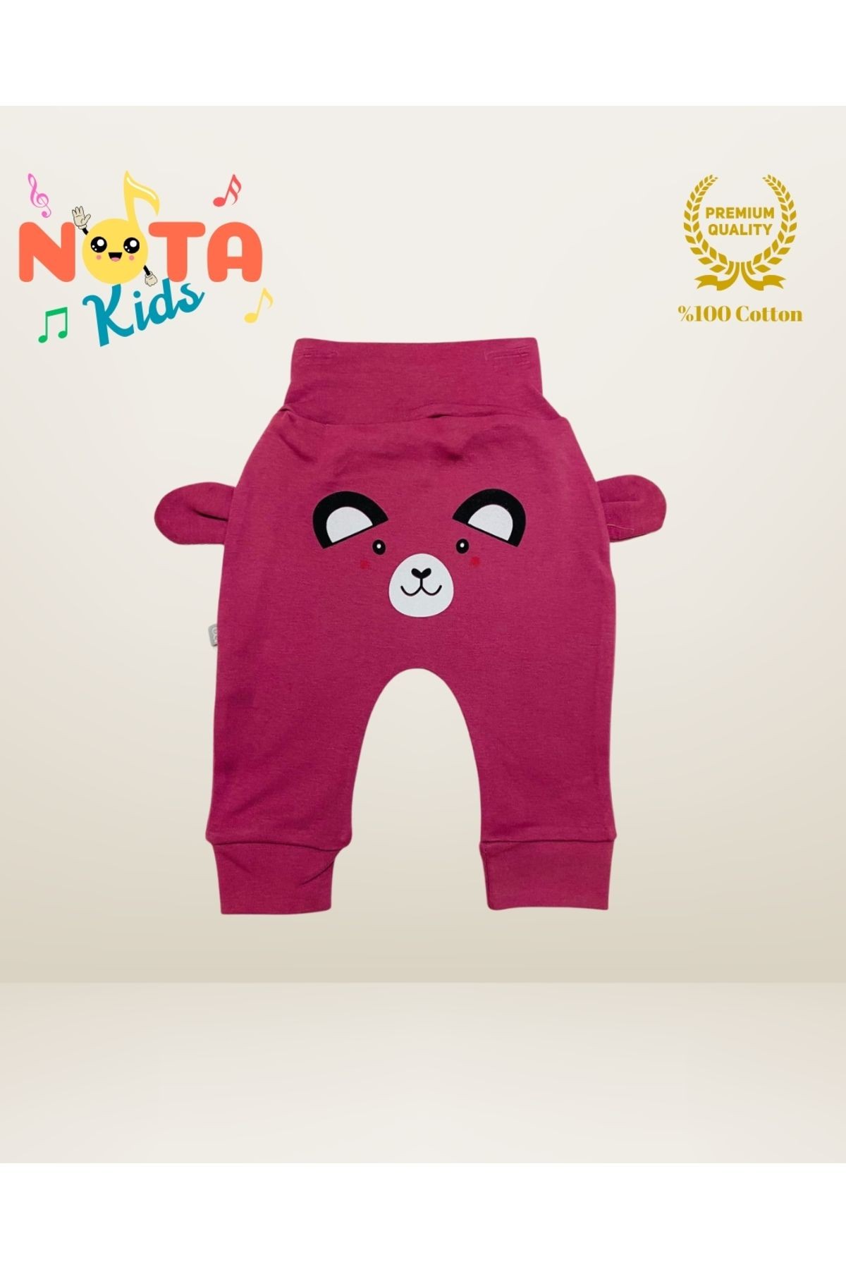 Kız Bebek Ayı Figür Baskılı, Kulaklı, %100 Pamuk Patiksiz Tek Alt Pijama
