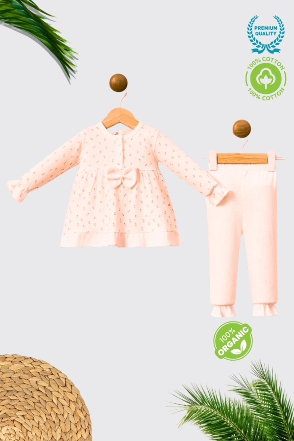 %100 Pamuklu Firfir Detaylı Kız Bebek Alt Üst Takım