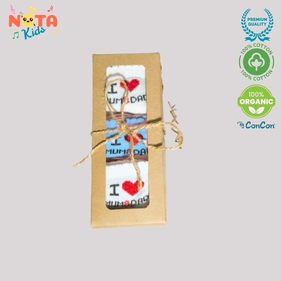  %100 Organik "I love Dad&Mom" yazılı 6 adet Erkek Bebek Çorabı