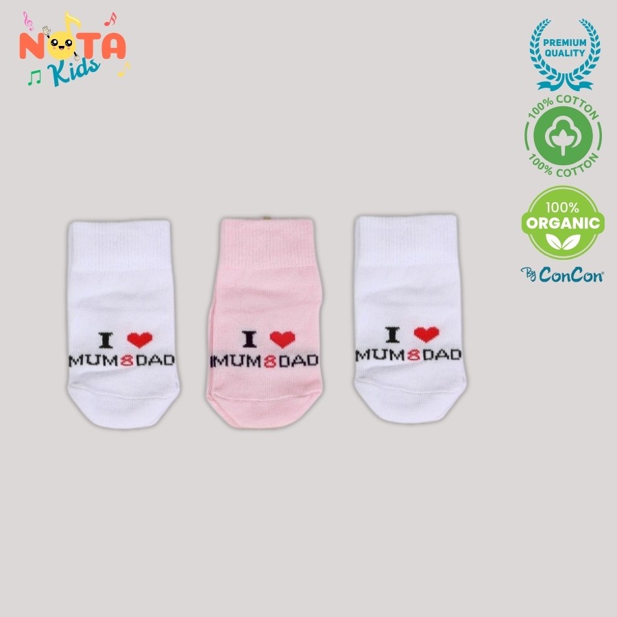  %100 Organik "I love Dad&Mom" yazılı 6 adet Kız Bebek Çorabı