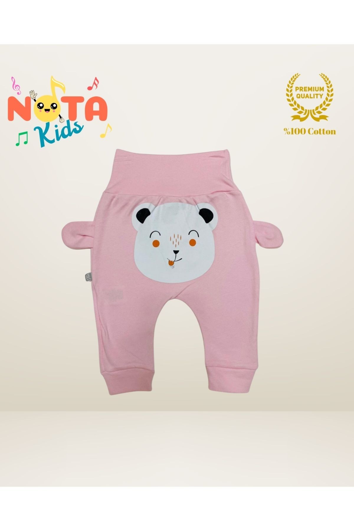 Kız Bebek Ayı Figür Baskılı, Kulaklı, %100 Pamuk Patiksiz Tek Alt Pijama