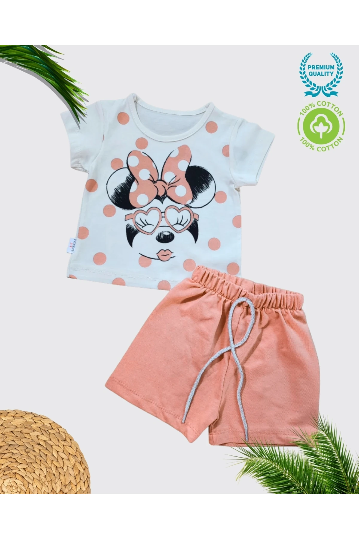 Sevimli Fare Baskılı Kız Bebek T-shirt Şort Takım