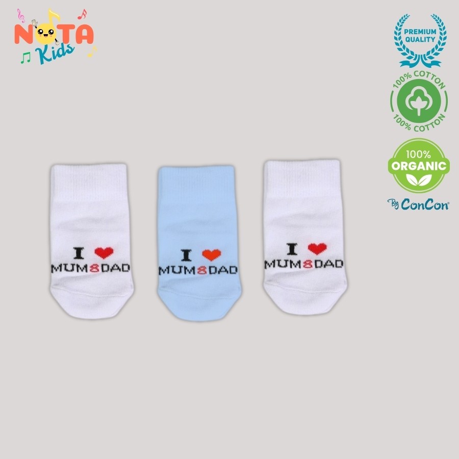  %100 Organik "I love Dad&Mom" yazılı 6 adet Erkek Bebek Çorabı