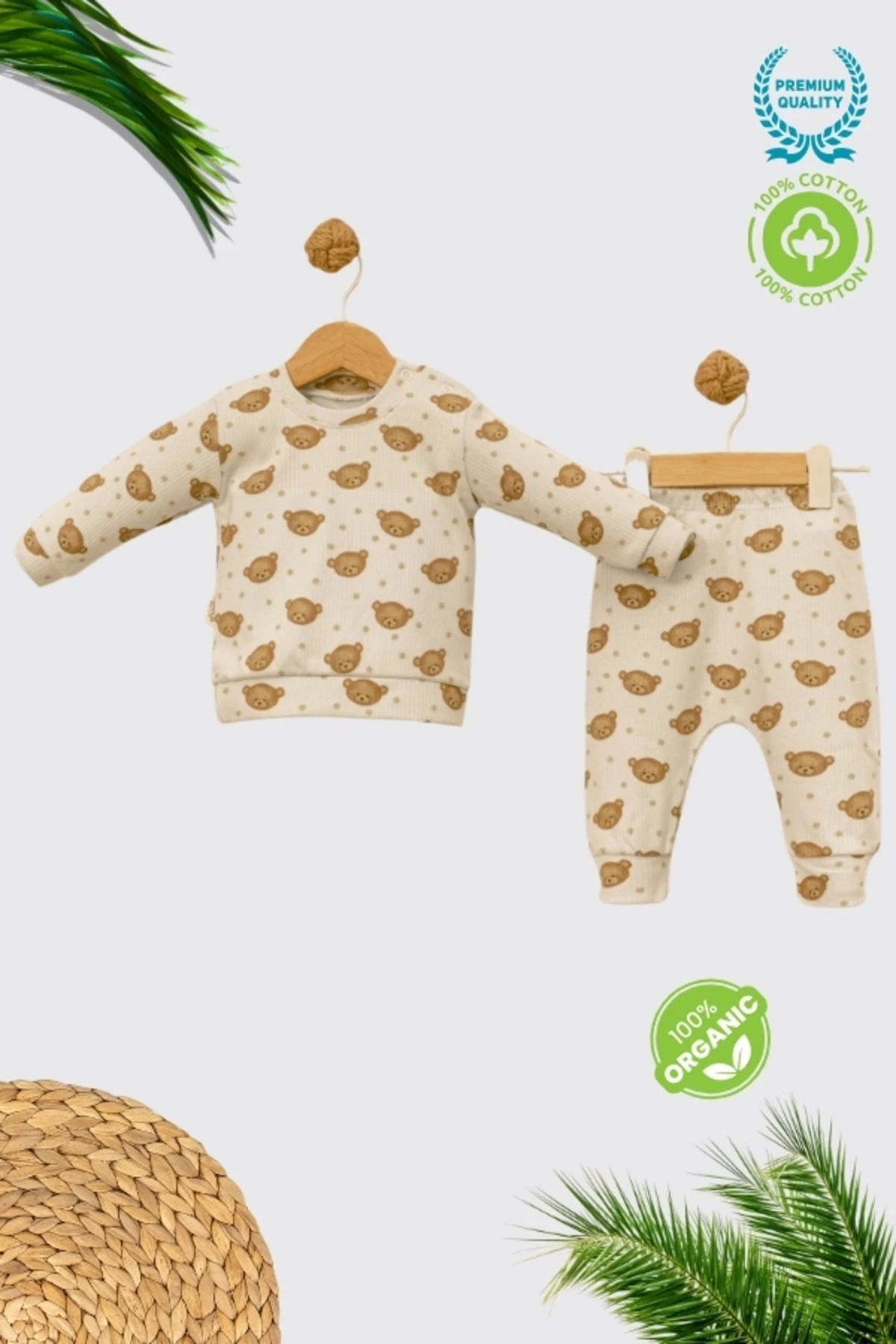 %100 Pamuklu Mini Ayıcık Figürlü Bebek Alt Üst Takım