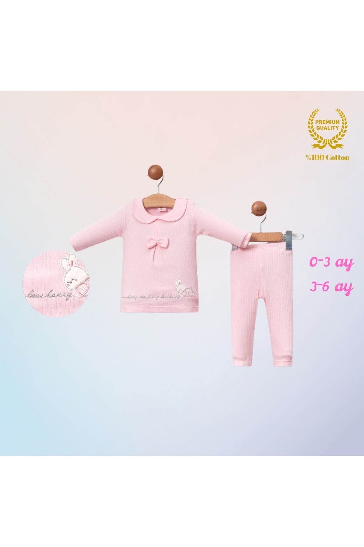 %100 Pamuklu Figür Baskılı Pembe Kız Bebek Alt Üst Takım
