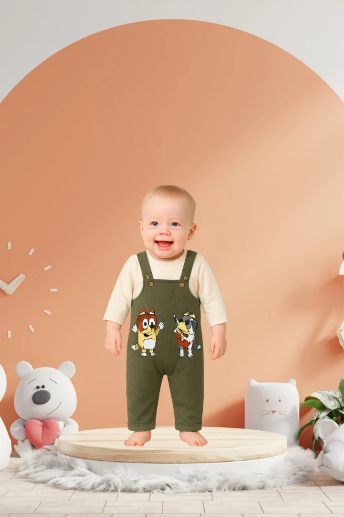 ERKEK BEBEK %100 PAMUKLU 3-18 AY SEVİMLİ KÖPEK BASKILI BEBEK TULUMU