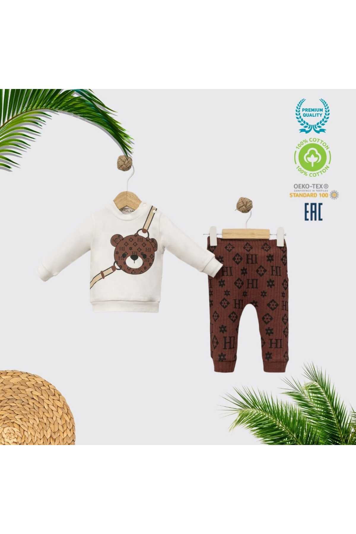 AYICIK BASKI DESENLİ BEBEK TAKIMI – 2’Lİ SET SWEATSHIRT + PANTOLON