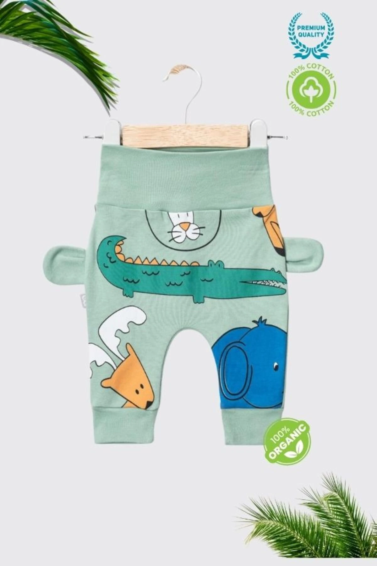 Sevimli Hayvan Figür Baskılı, Kulaklı, %100 Pamuk Patiksiz Tek Alt Pijama