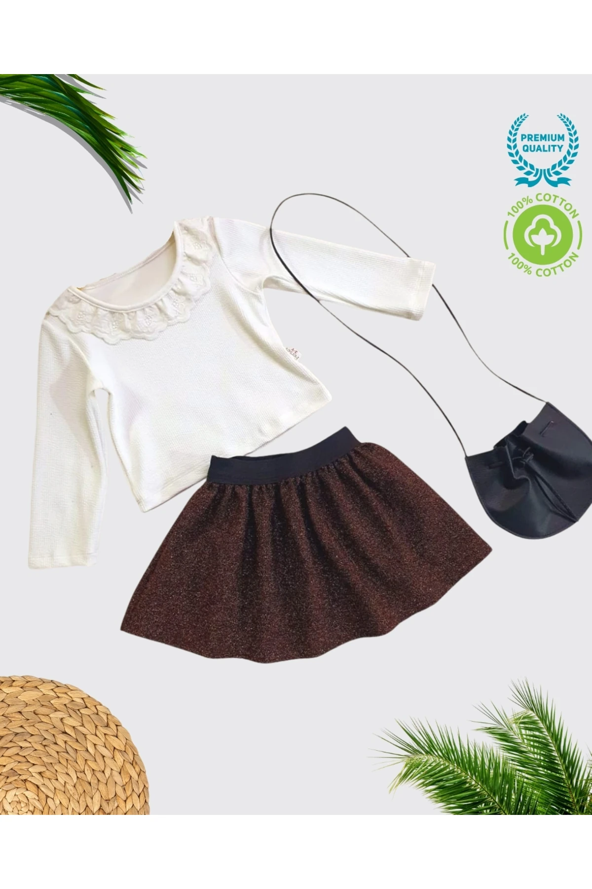 Kız Bebek Etekli Çantalı Alt Üst Takım