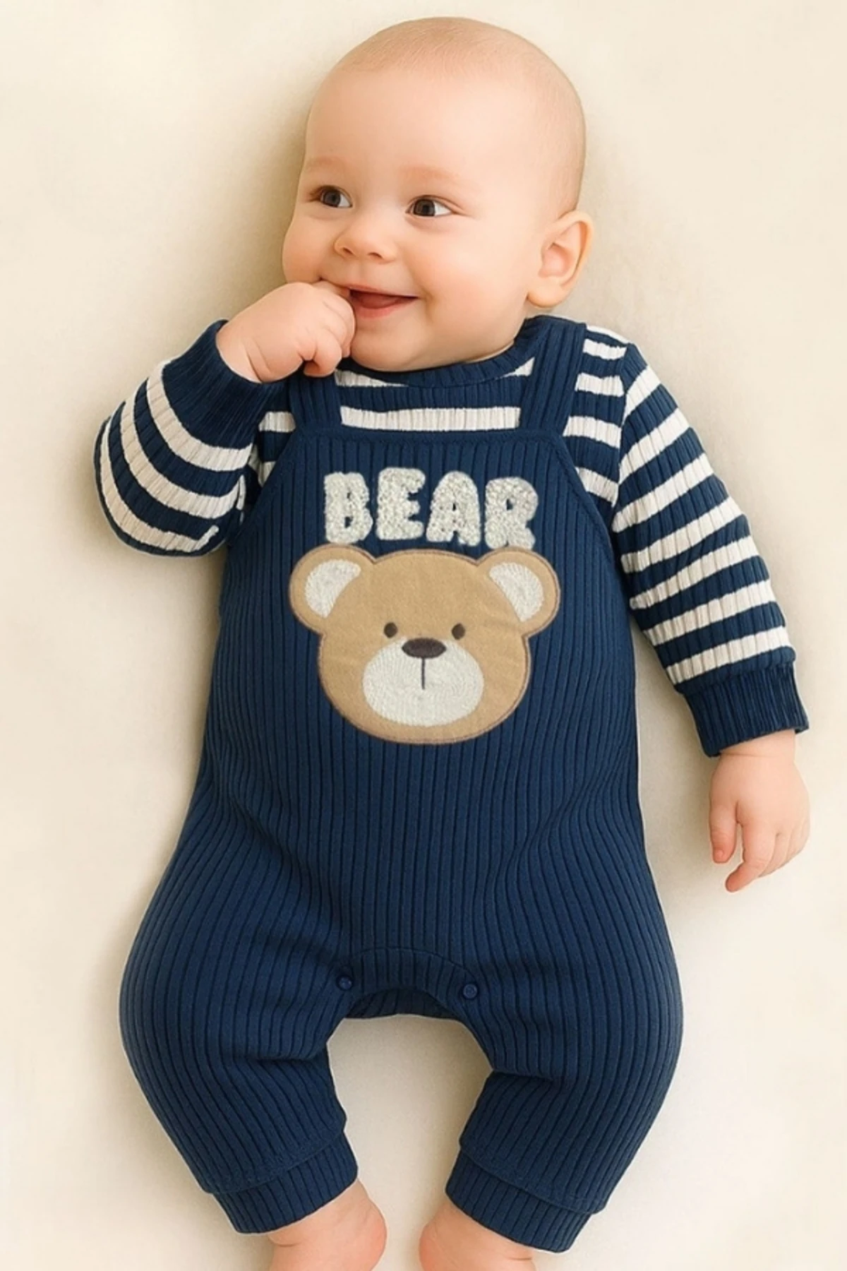 ERKEK BEBEK %100 PAMUKLU 3-18 AY LACİVERT BEBEK TULUMU