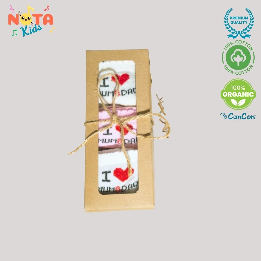  %100 Organik "I love Dad&Mom" yazılı 6 adet Kız Bebek Çorabı