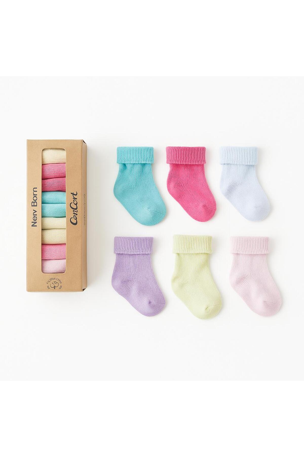 Pamuklu 0-6 Ay Yeni doğan Kız Bebek 6'lı Bebek çorabı