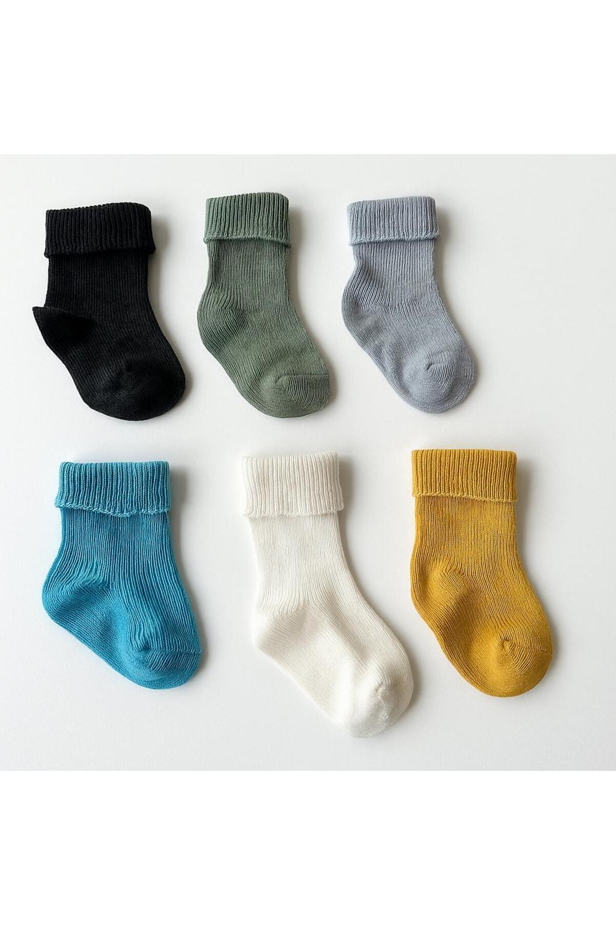 Pamuklu 0-6 Ay Yeni doğan Erkek Bebek 6'lı Bebek çorabı