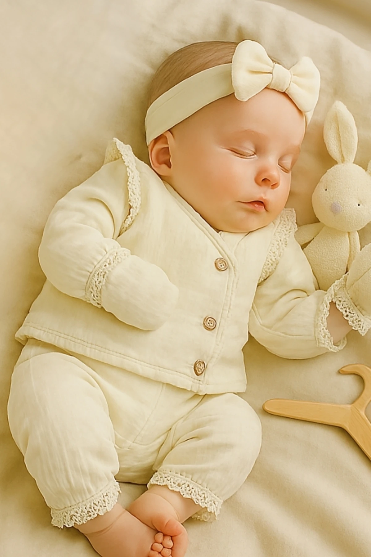 ORGANİK PAMUKLU DANTELLİ YENİDOĞAN 5'Lİ BEBEK SETİ – HASTANE ÇIKIŞI