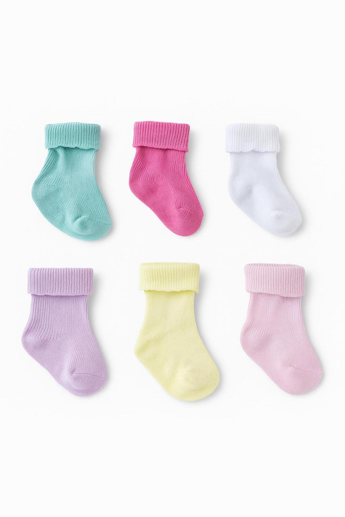 Pamuklu 0-6 Ay Yeni doğan Kız Bebek 6'lı Bebek çorabı