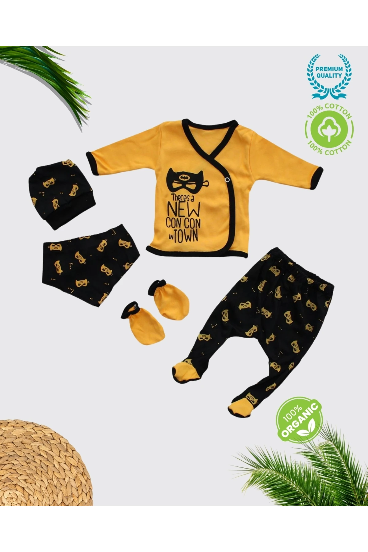 %100 0rganik Pamuklu 5'li Batwin Down Hastane Çıkışı Seti