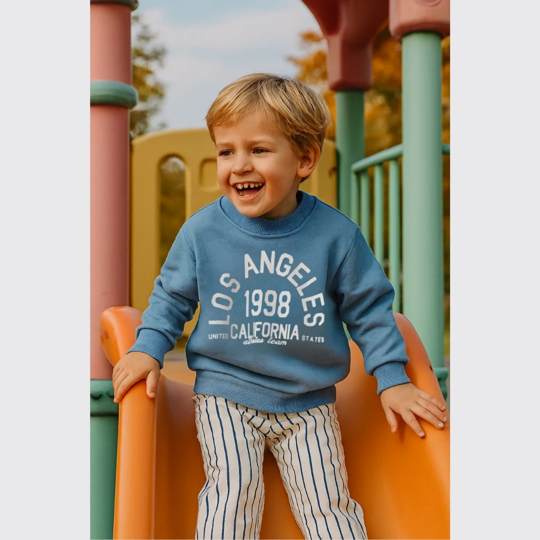 Bisiklet Yakalı mavi İkili Çocuk Takım