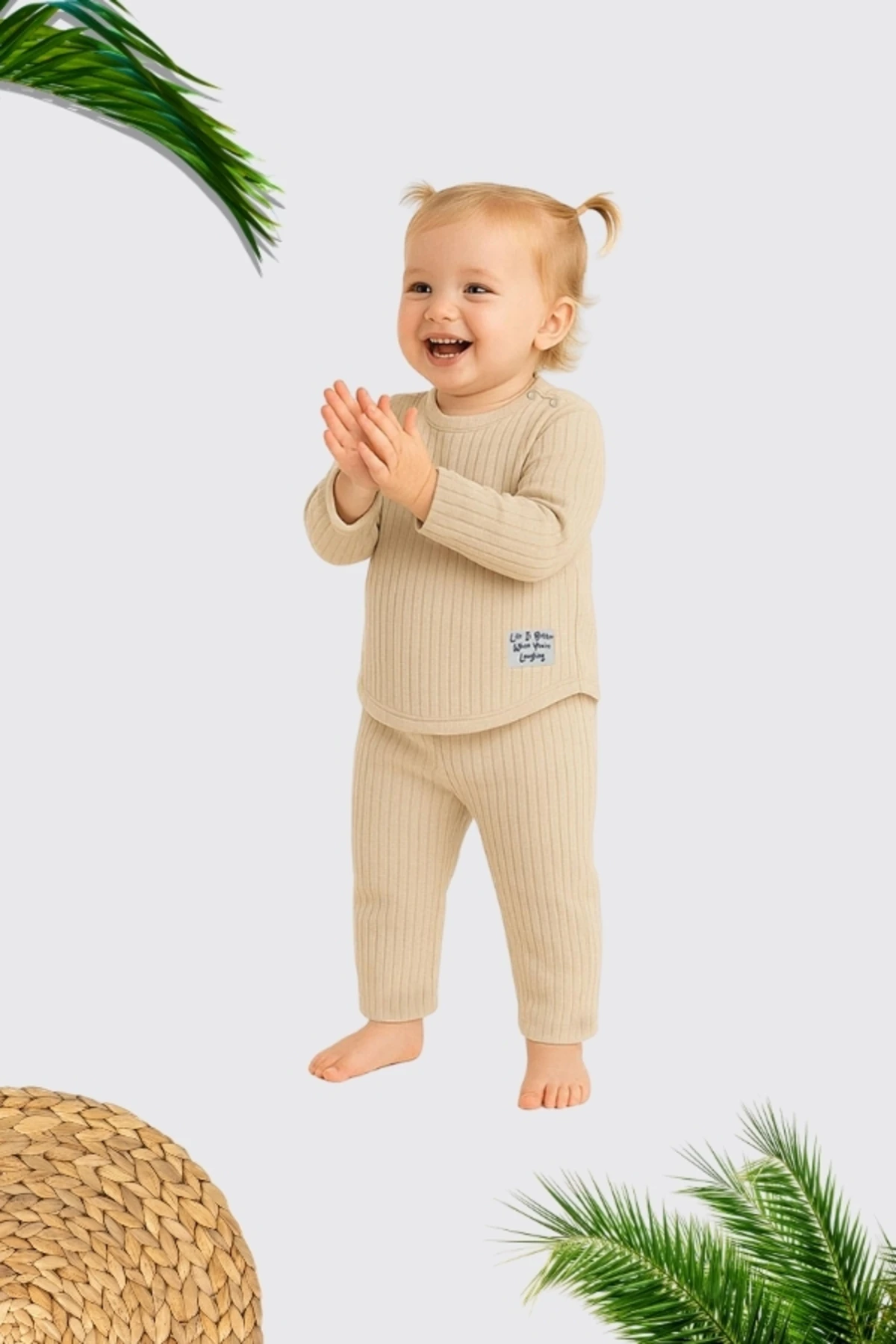 KIZ BEBEK %100 PAMUKLU 3-18 AY BEJ RENGİ ALT ÜST TAKIM