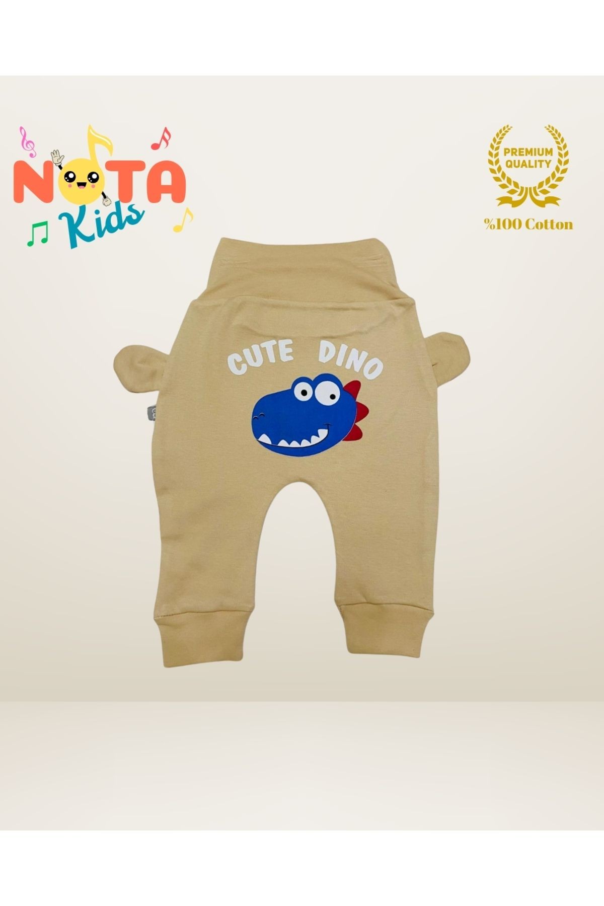 Dinozor Yüz Figür Baskılı, Kulaklı, %100 Pamuk Patiksiz Tek Alt Pijama